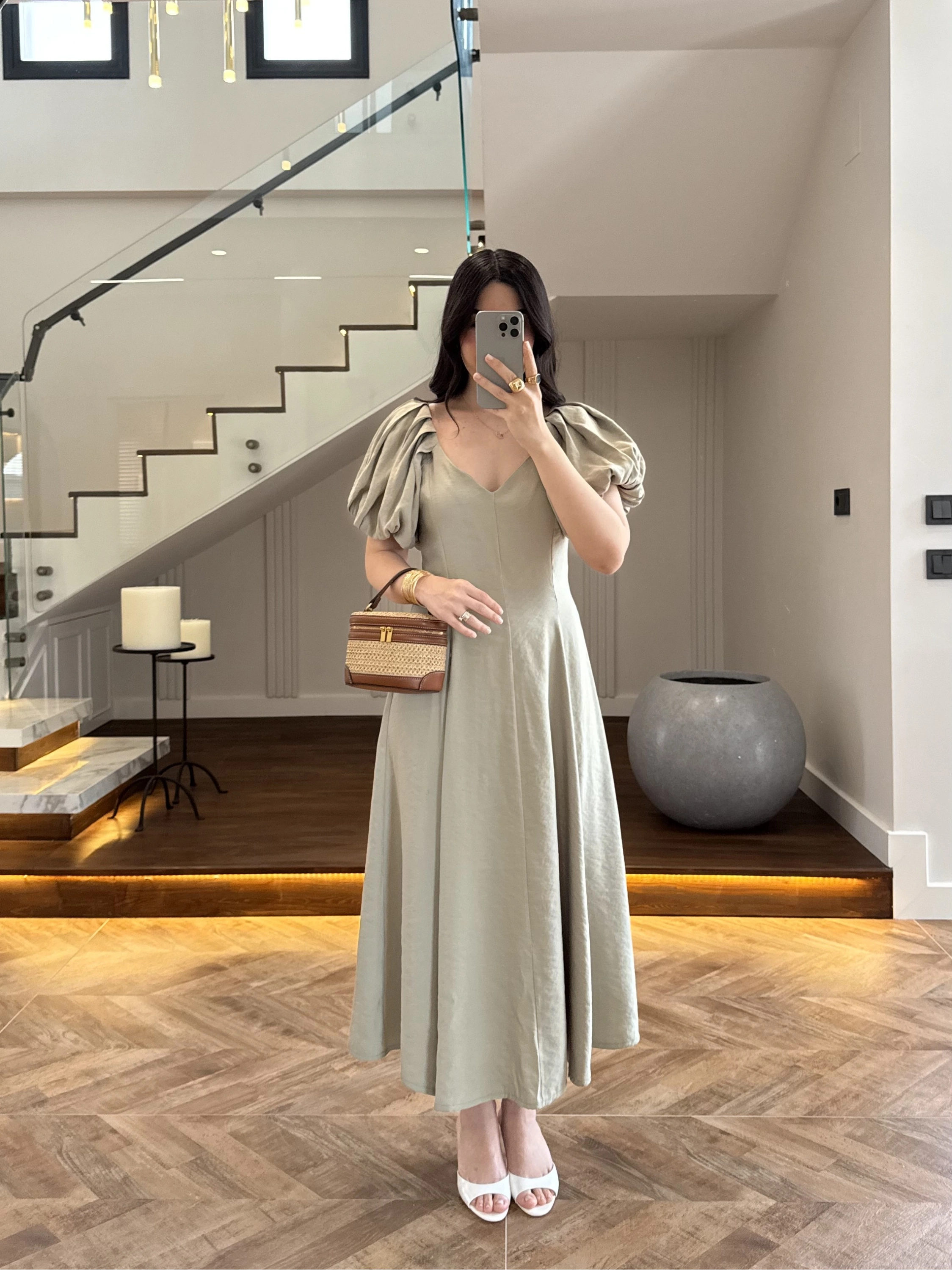 MİNT BALON KOL ELBİSE-2384