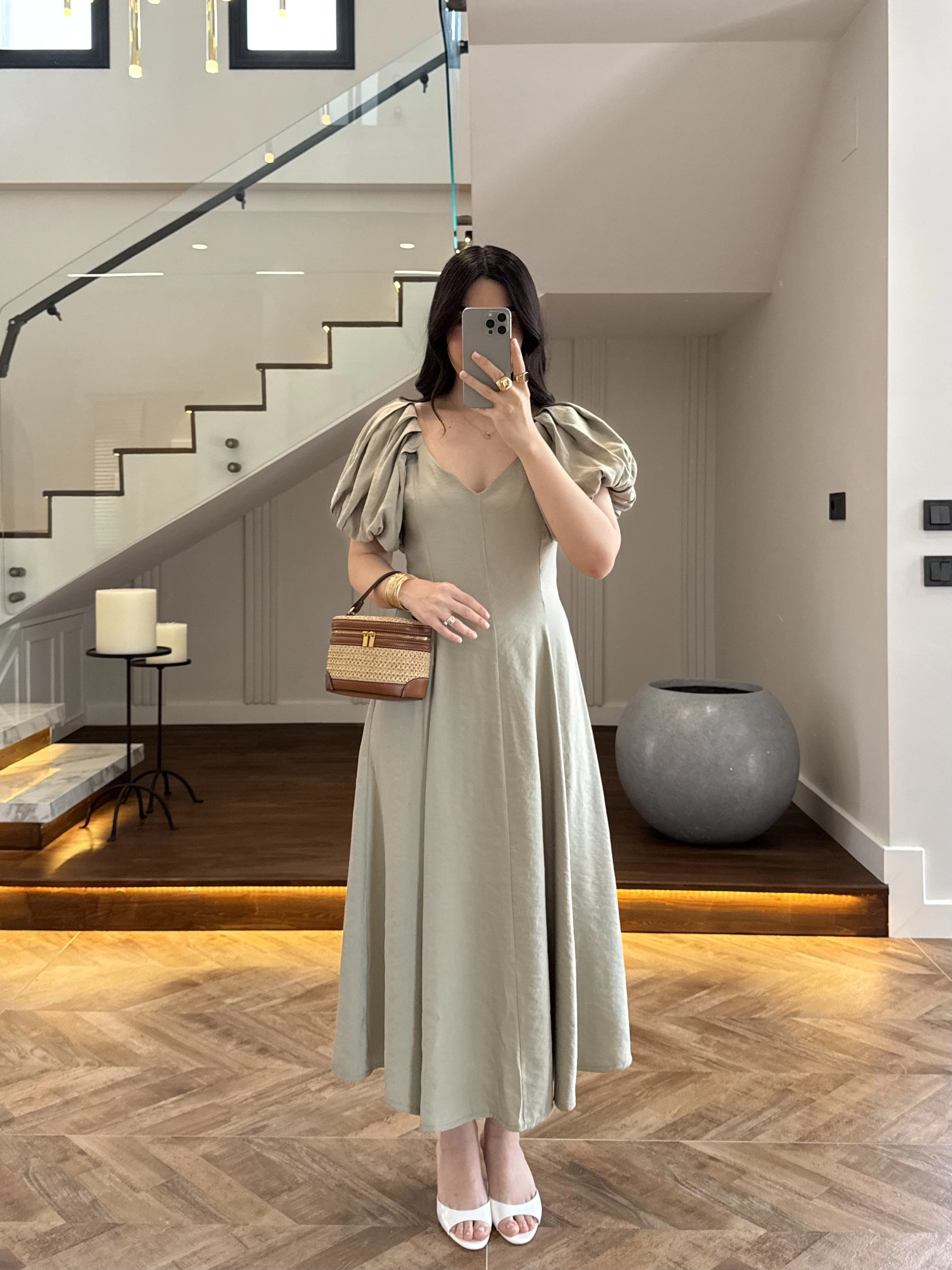 MİNT BALON KOL ELBİSE-2384