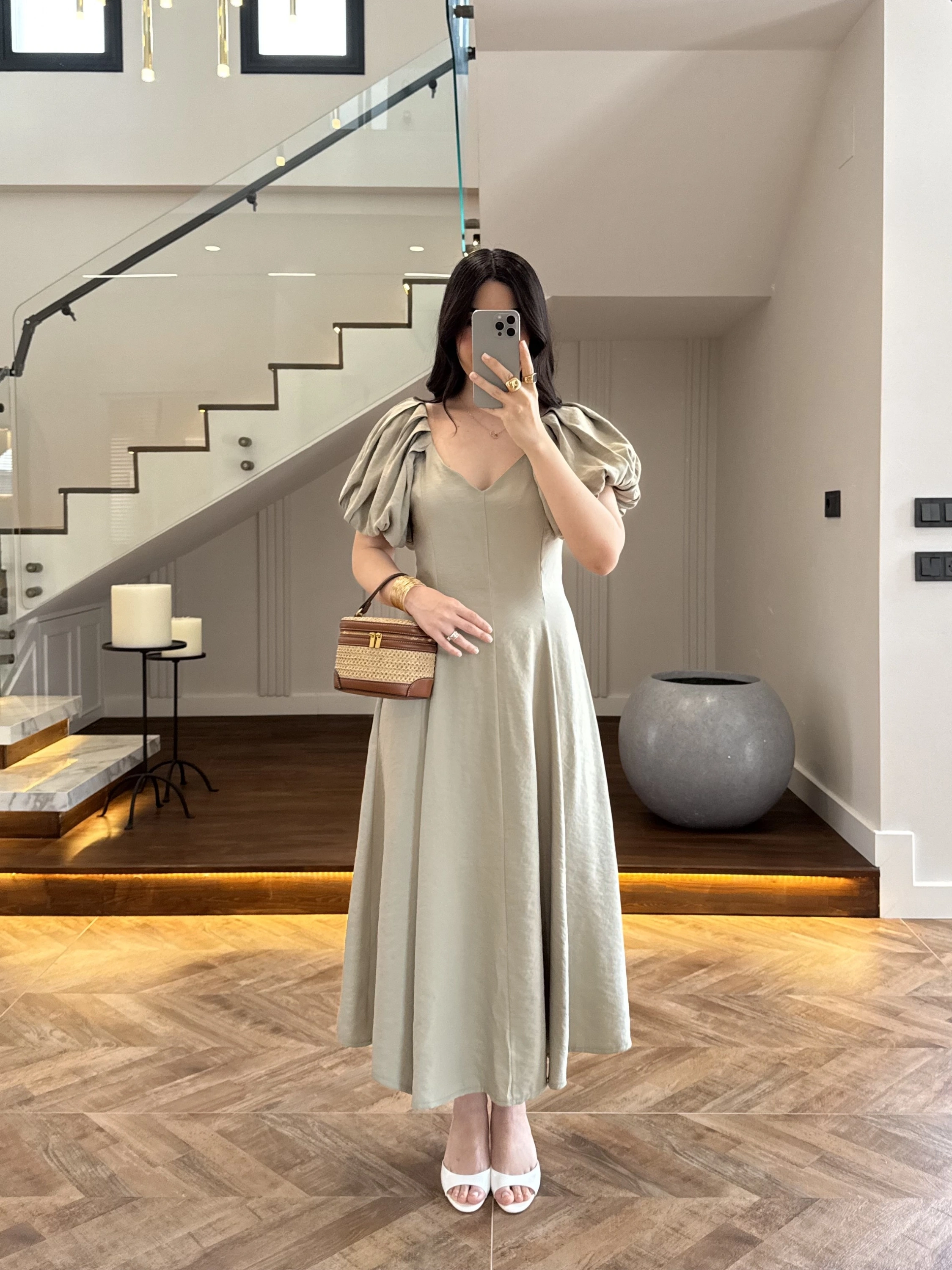 MİNT BALON KOL ELBİSE-2384
