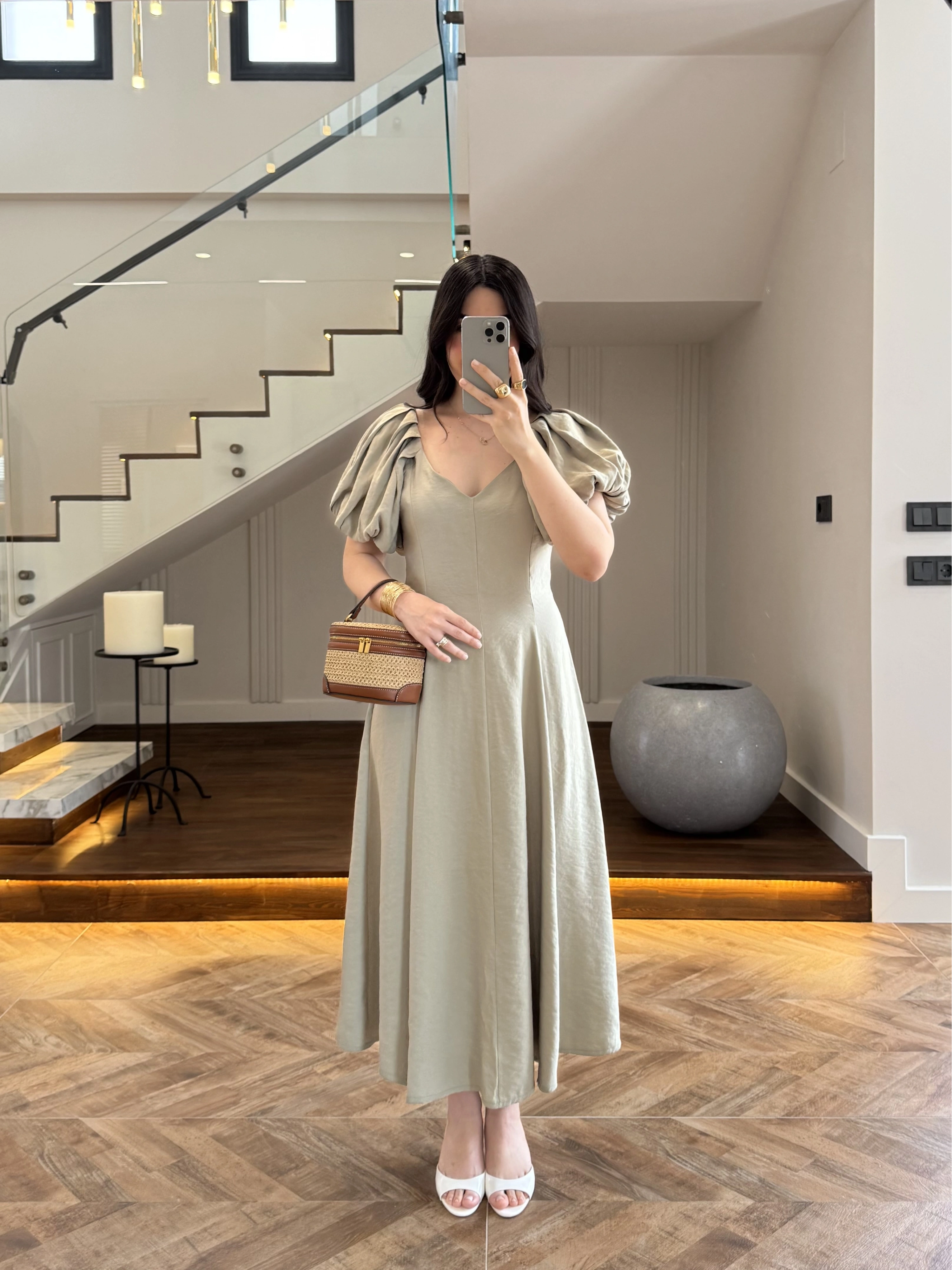 MİNT BALON KOL ELBİSE-2384