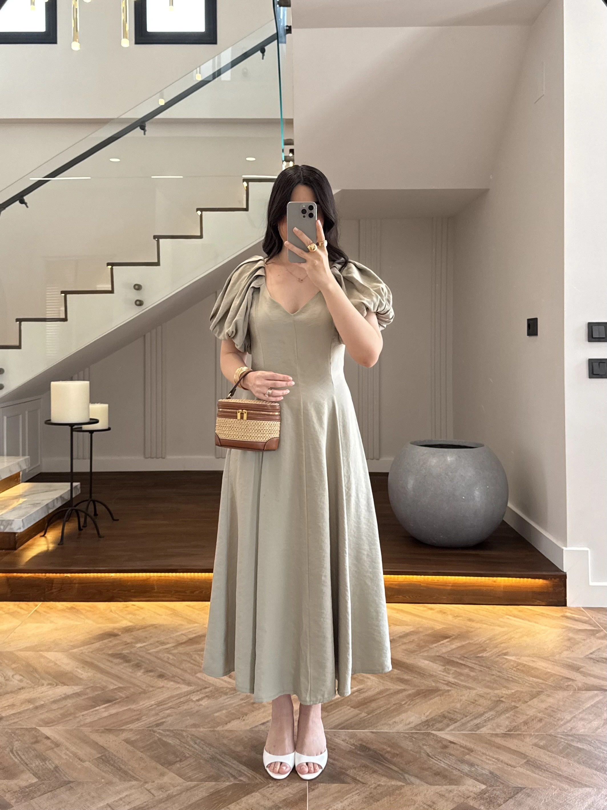 MİNT BALON KOL ELBİSE-2384