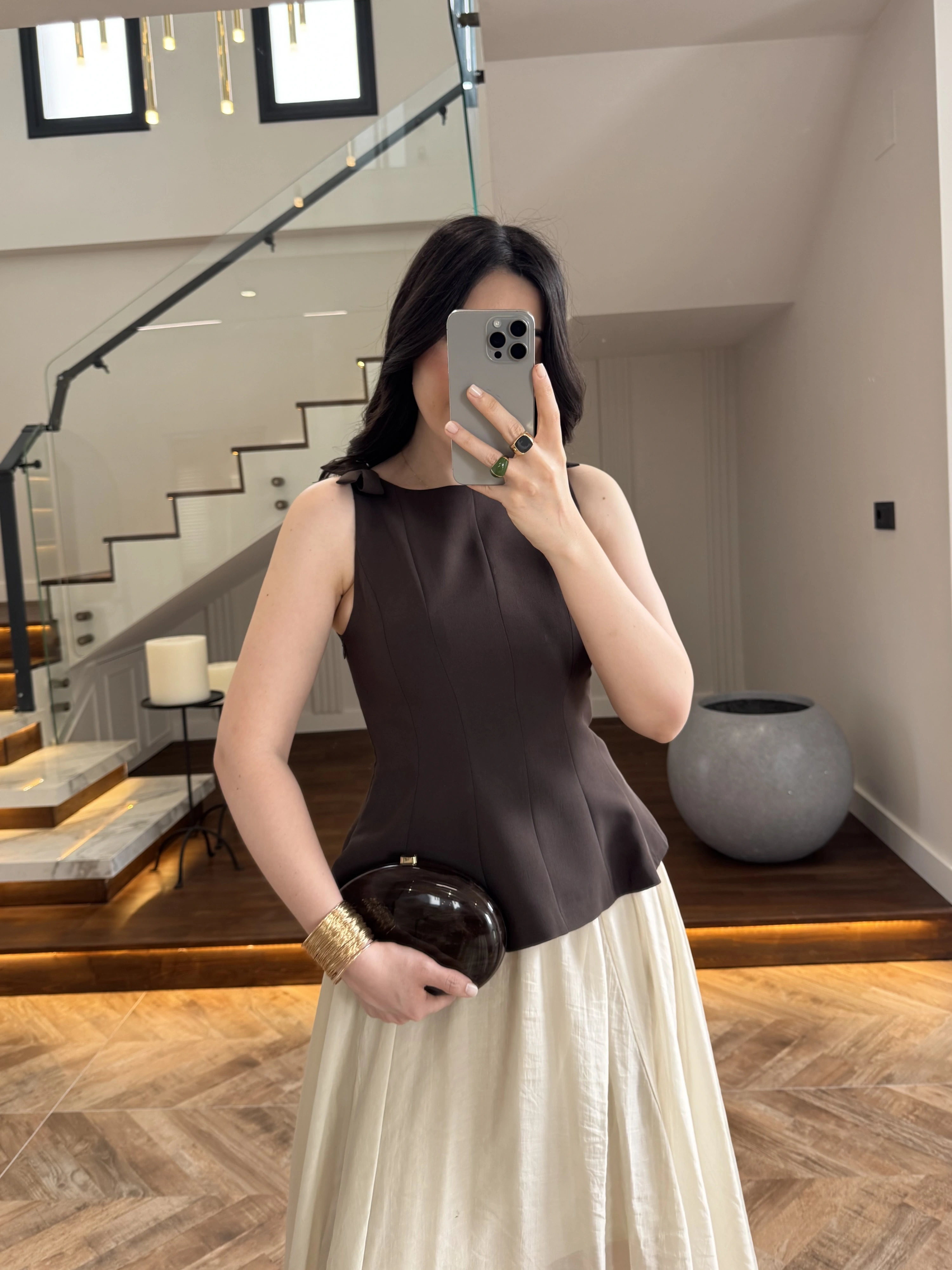 FİYONKLU BLUZ KAHVE-5503