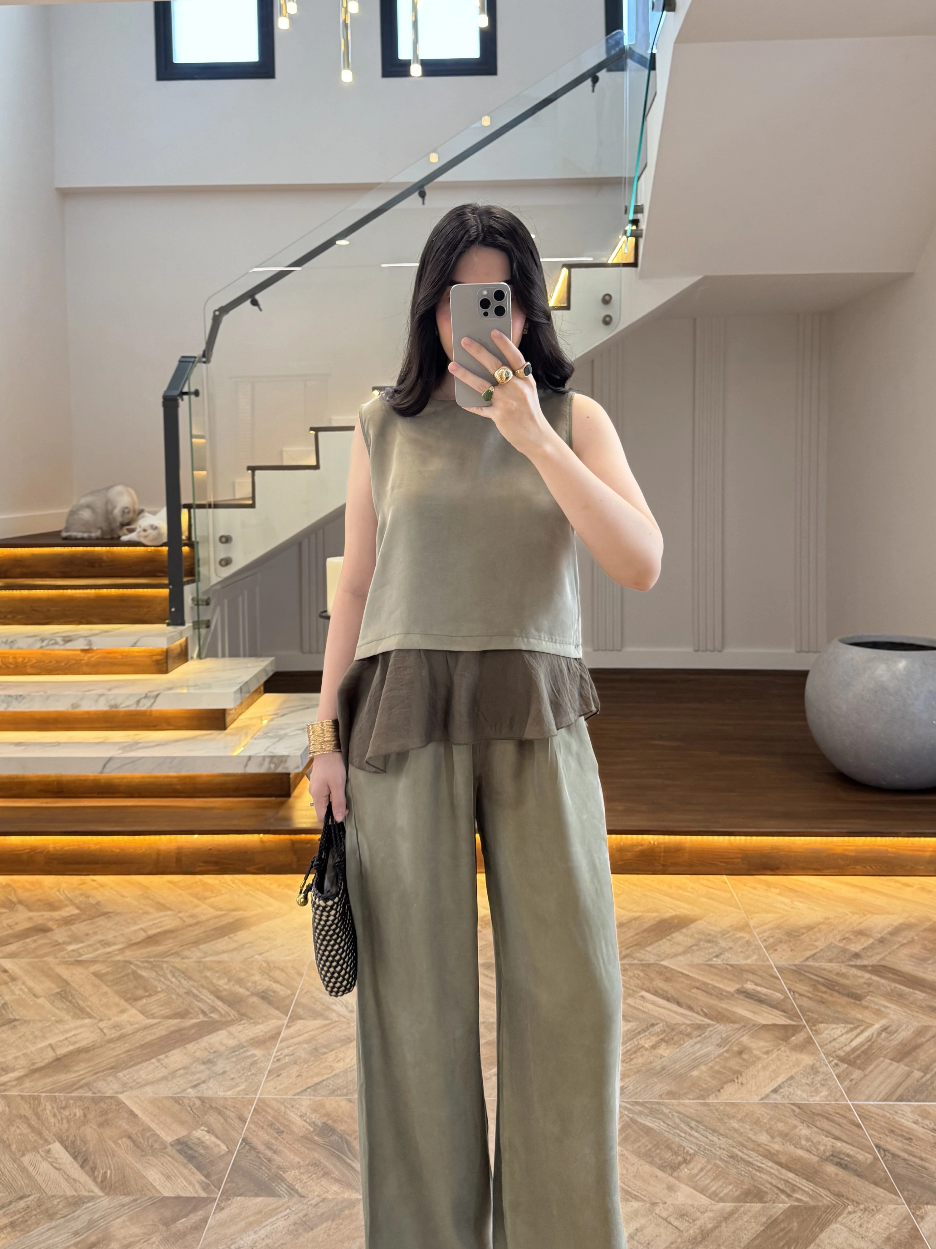 HAKİ GARNİLİ BLUZ PANTOLON TAKIM-51391