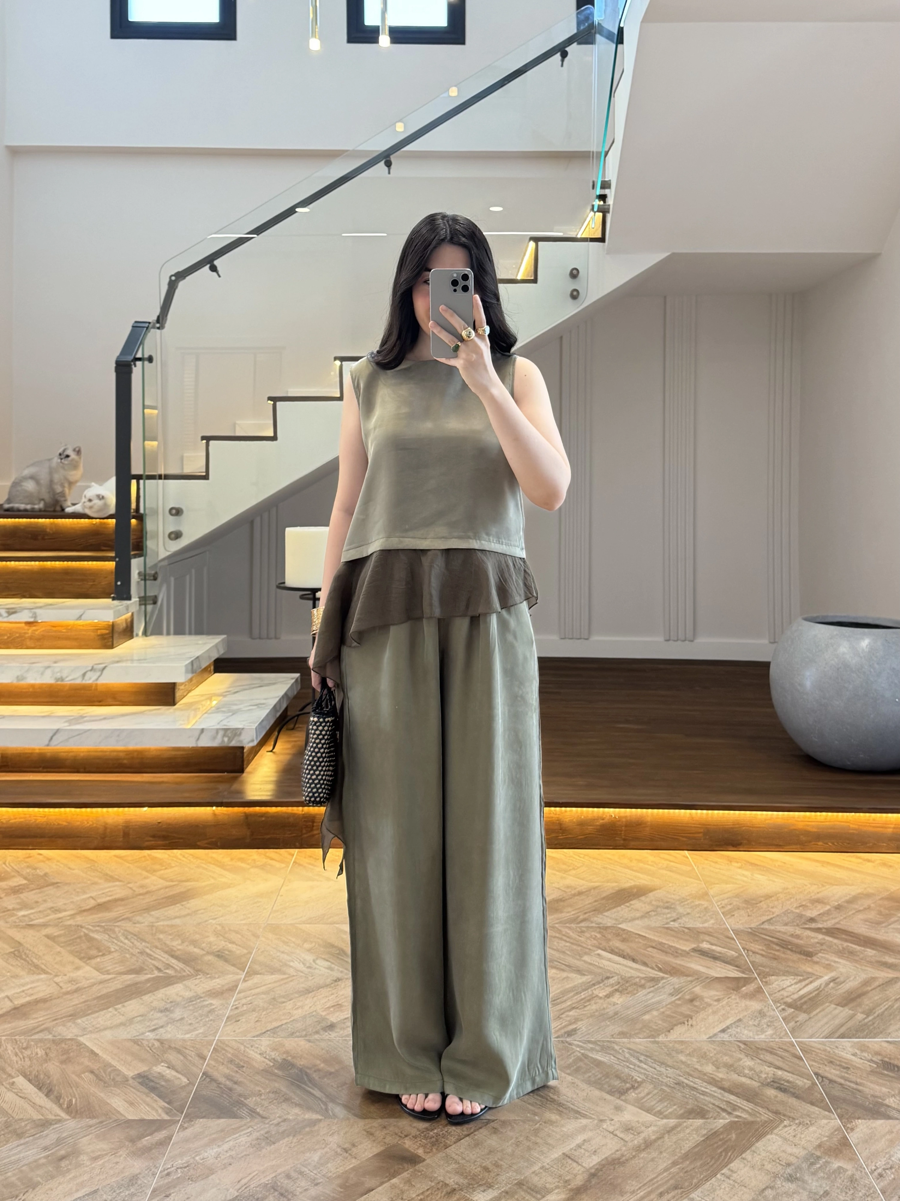 HAKİ GARNİLİ BLUZ PANTOLON TAKIM-51391
