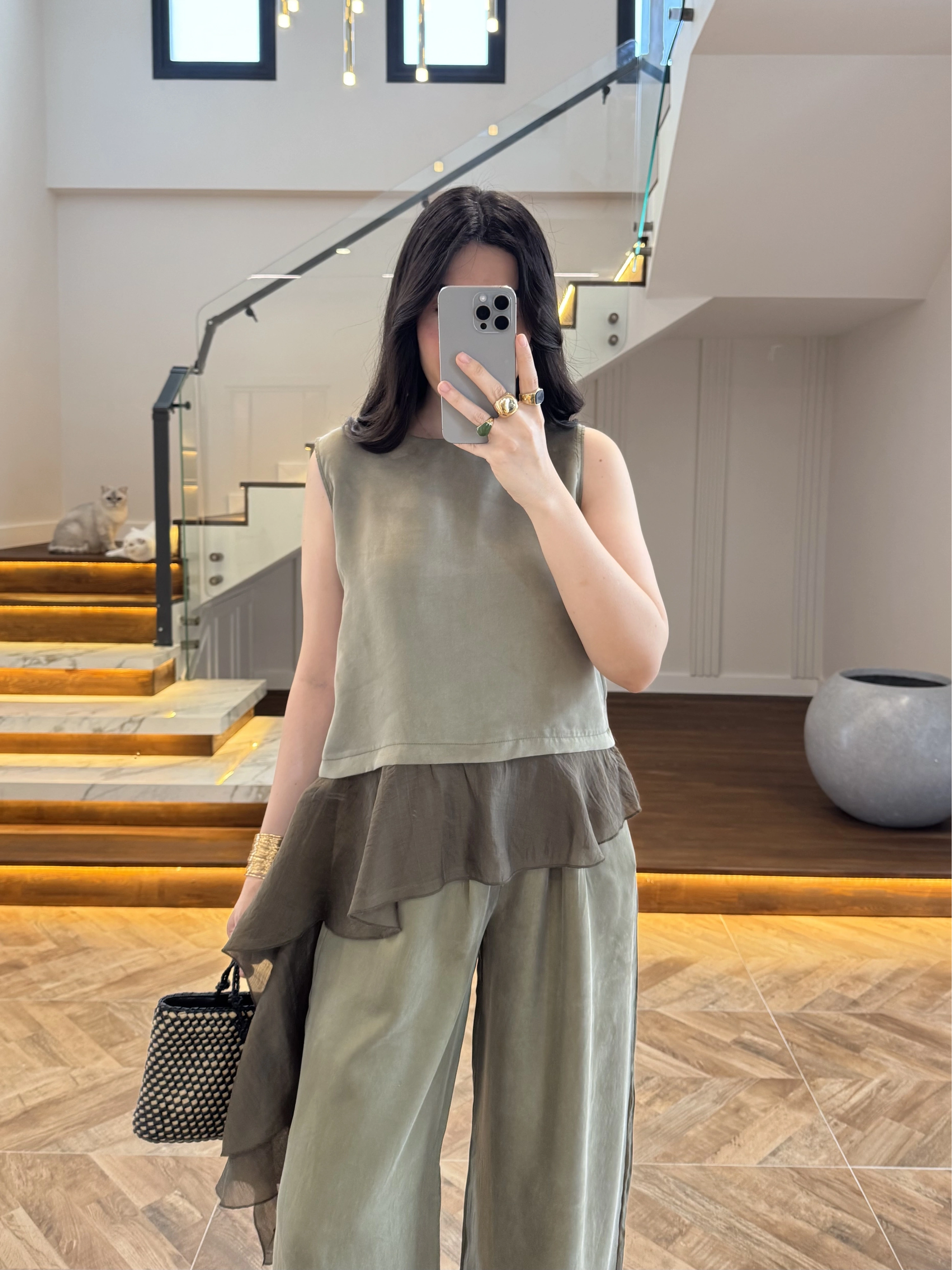 HAKİ GARNİLİ BLUZ PANTOLON TAKIM-51391