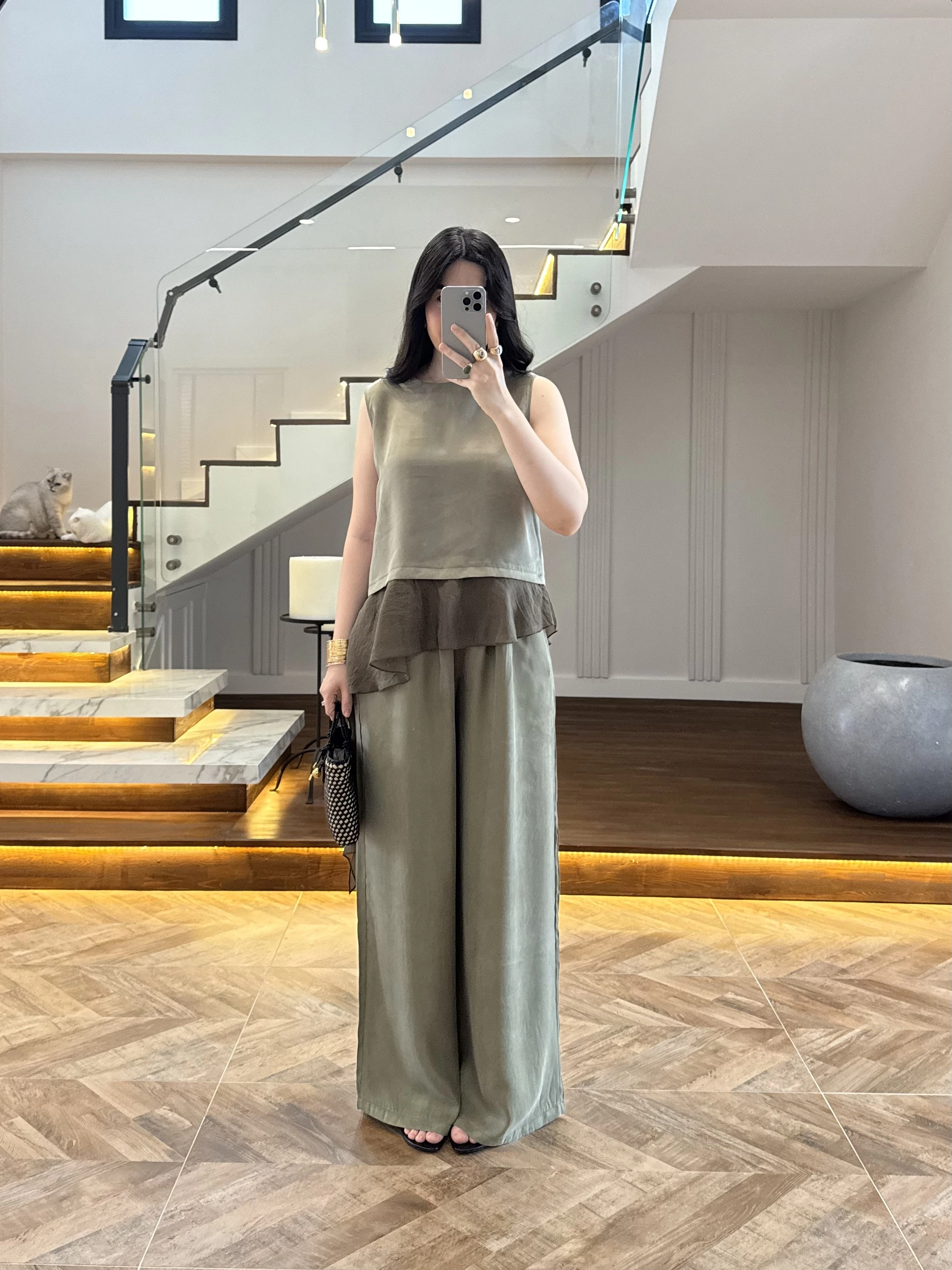 HAKİ GARNİLİ BLUZ PANTOLON TAKIM-51391