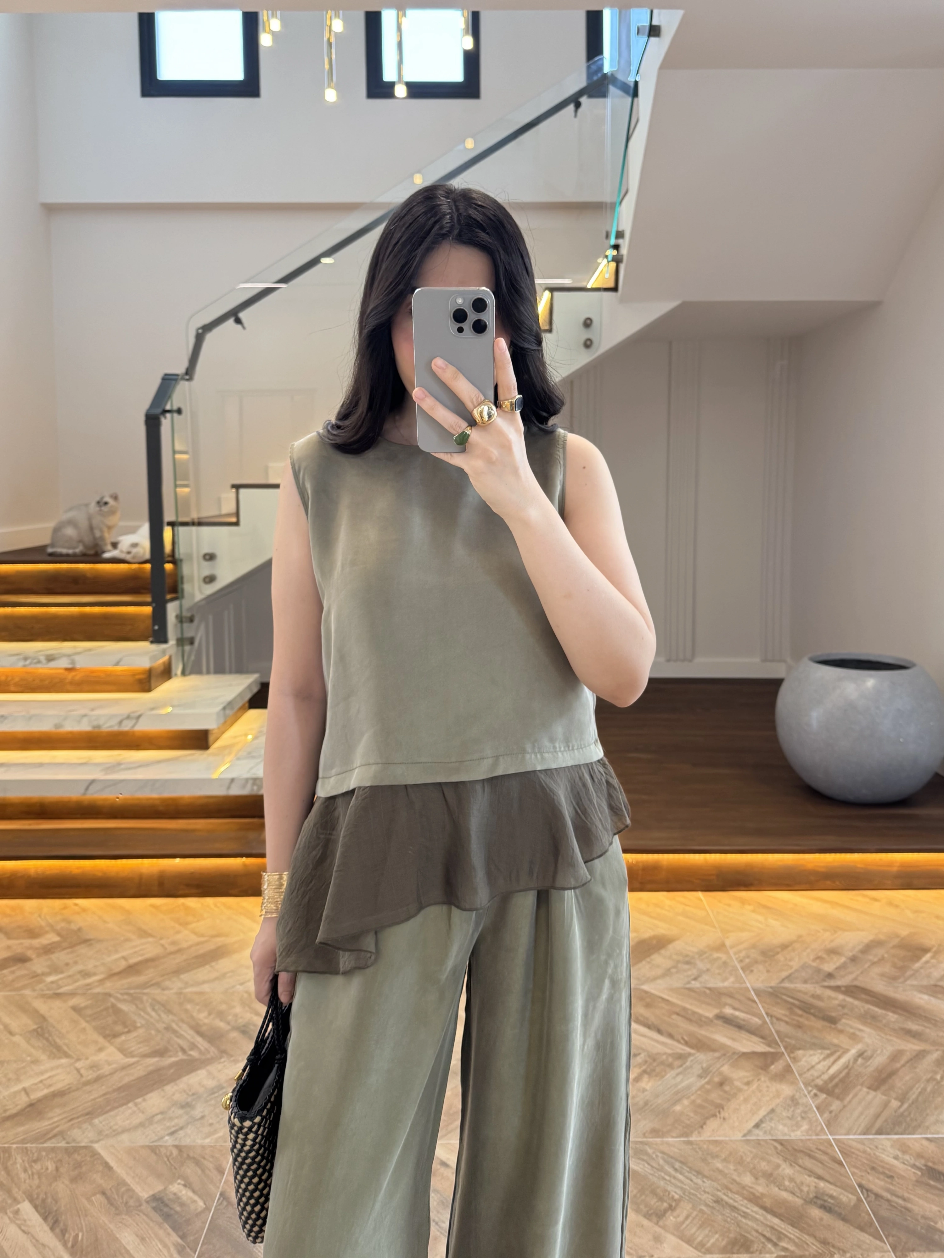 HAKİ GARNİLİ BLUZ PANTOLON TAKIM-51391