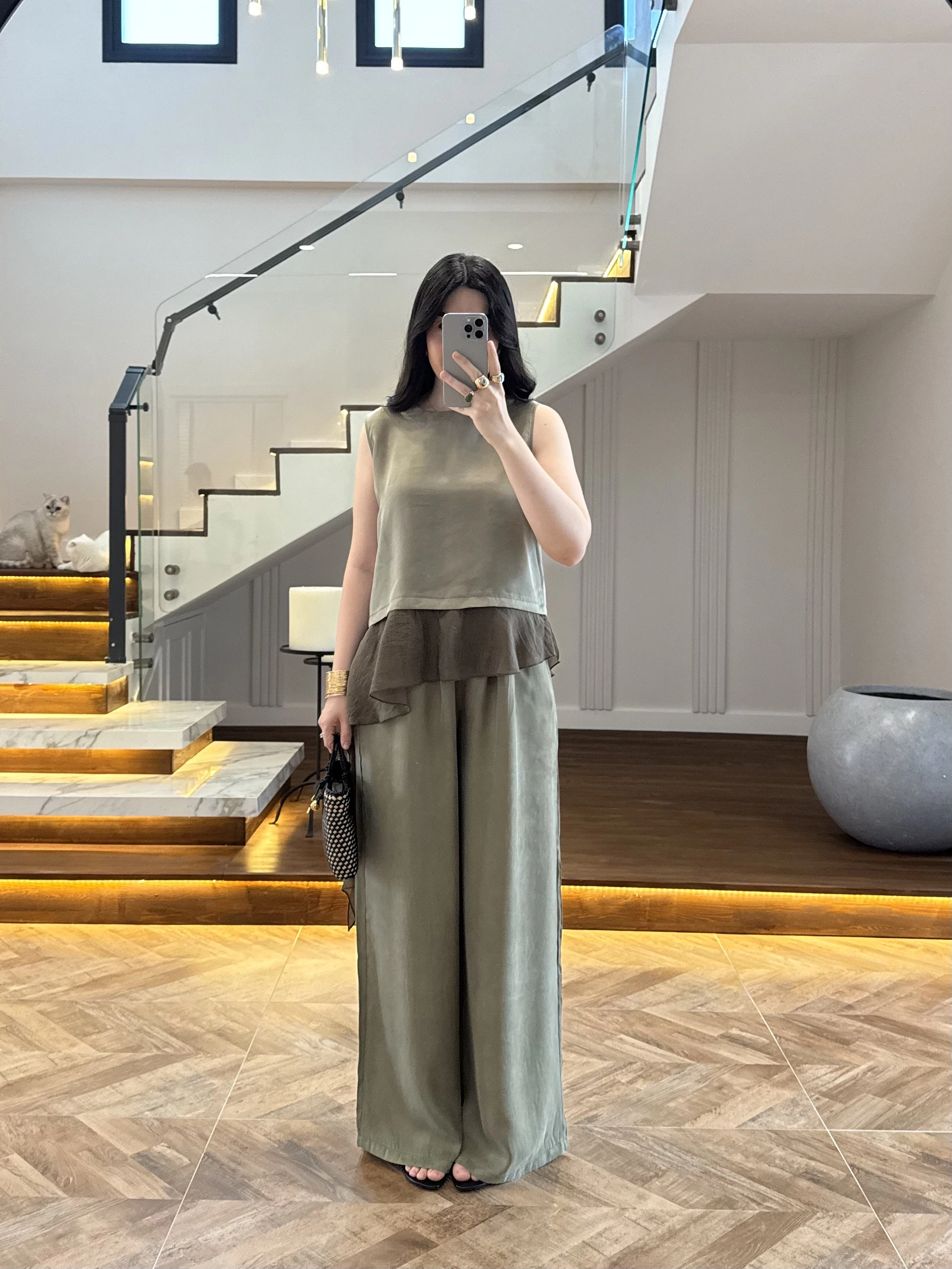 HAKİ GARNİLİ BLUZ PANTOLON TAKIM-51391