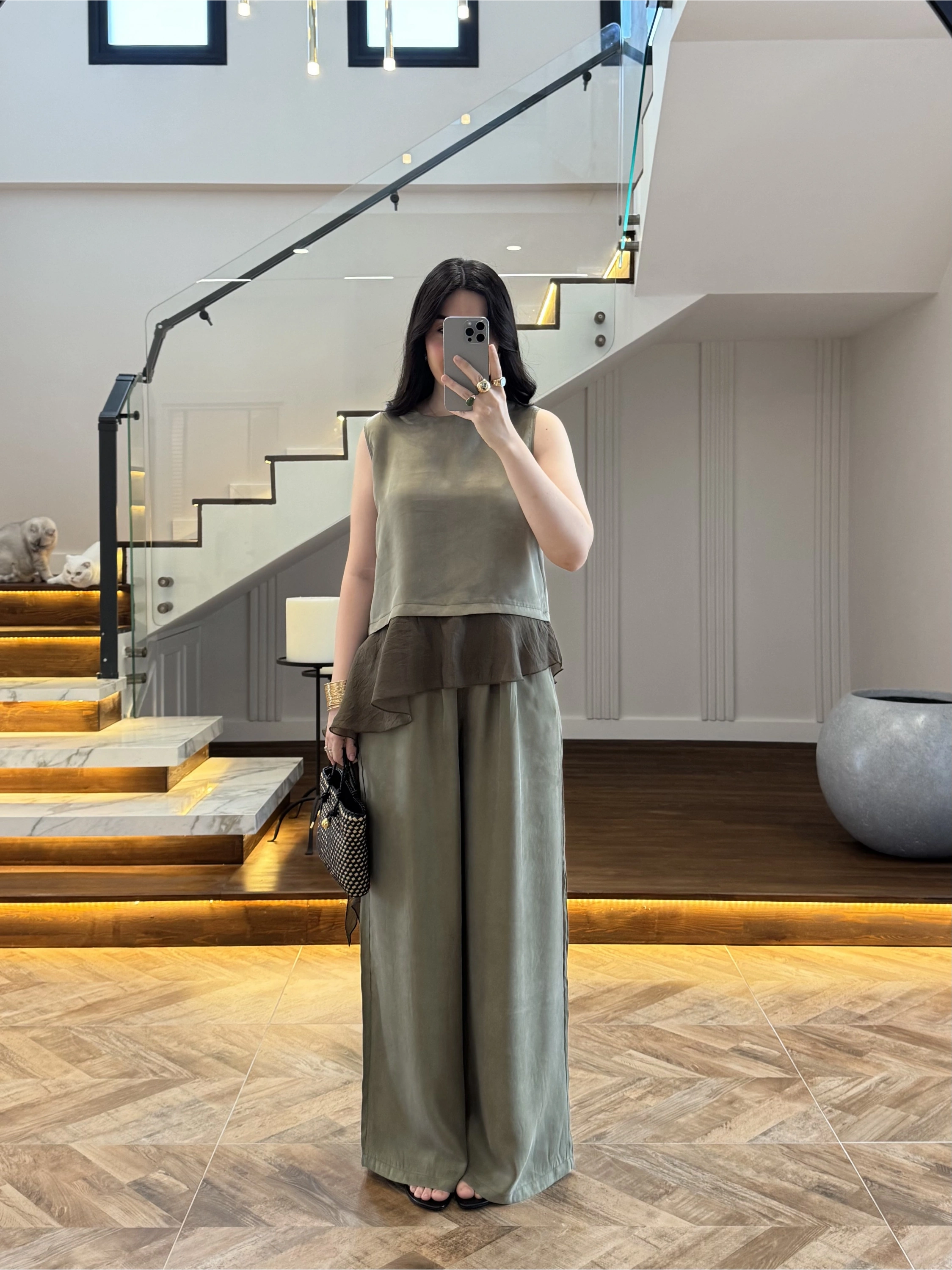 HAKİ GARNİLİ BLUZ PANTOLON TAKIM-51391