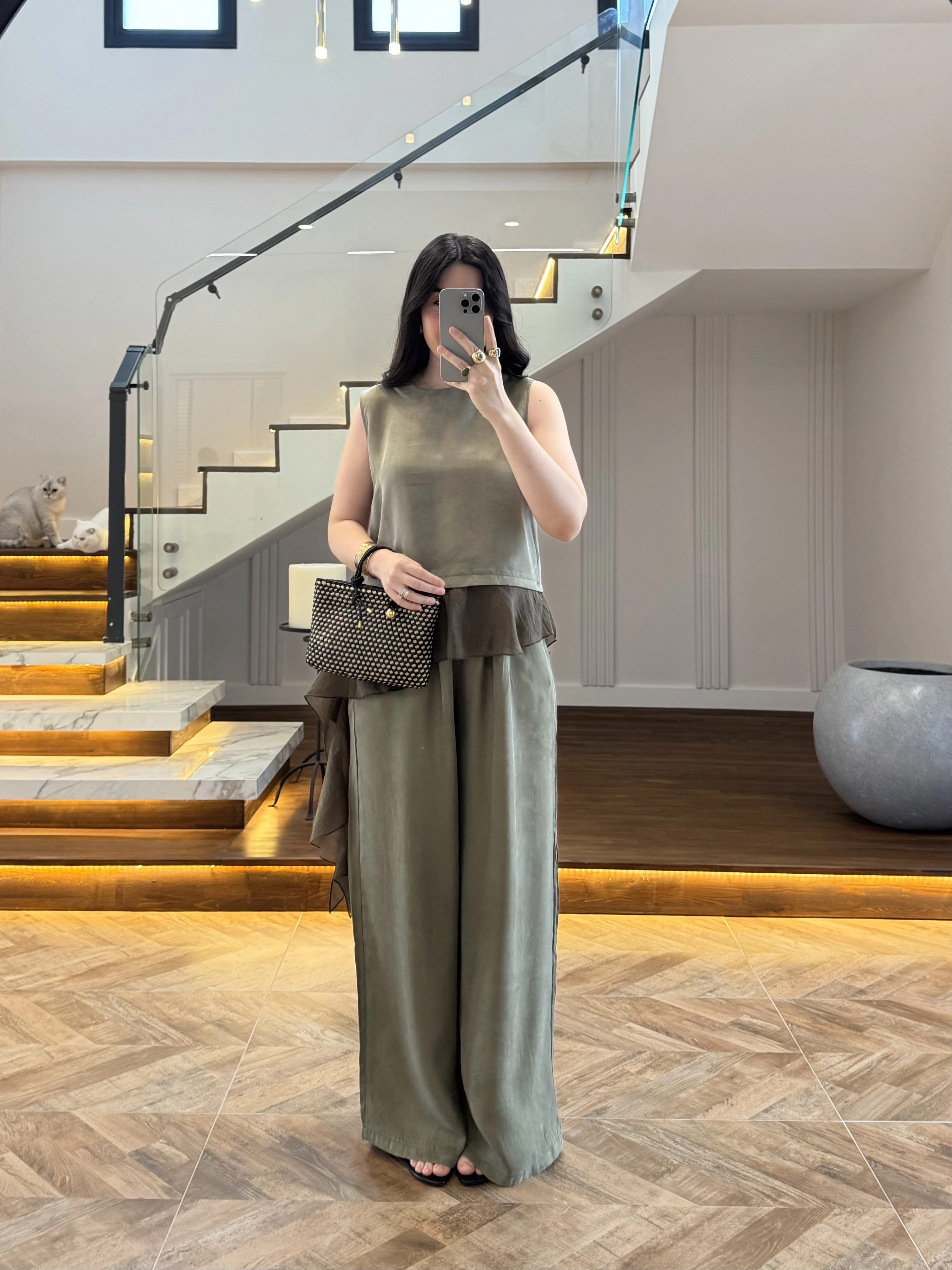 HAKİ GARNİLİ BLUZ PANTOLON TAKIM-51391