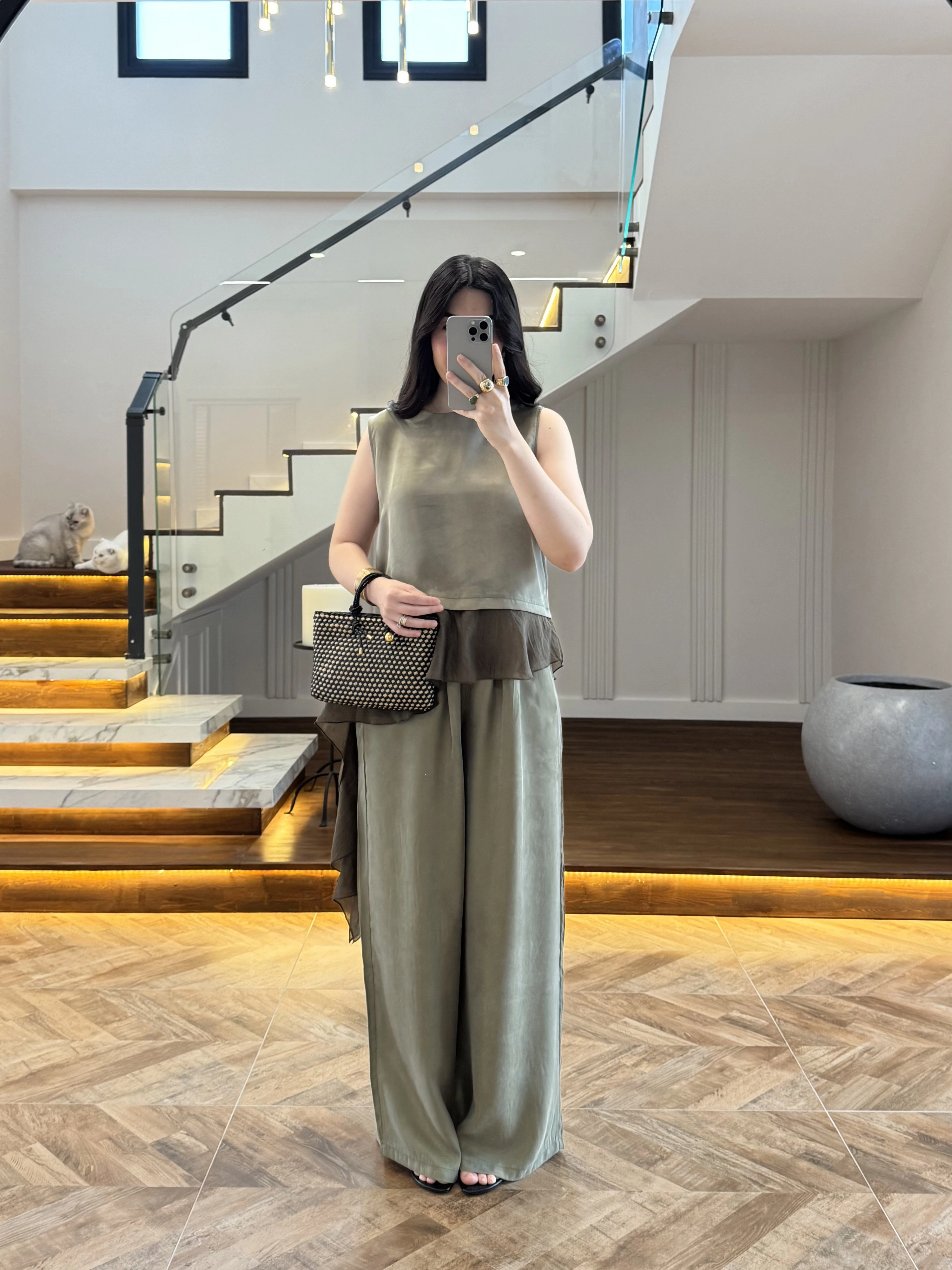 HAKİ GARNİLİ BLUZ PANTOLON TAKIM-51391