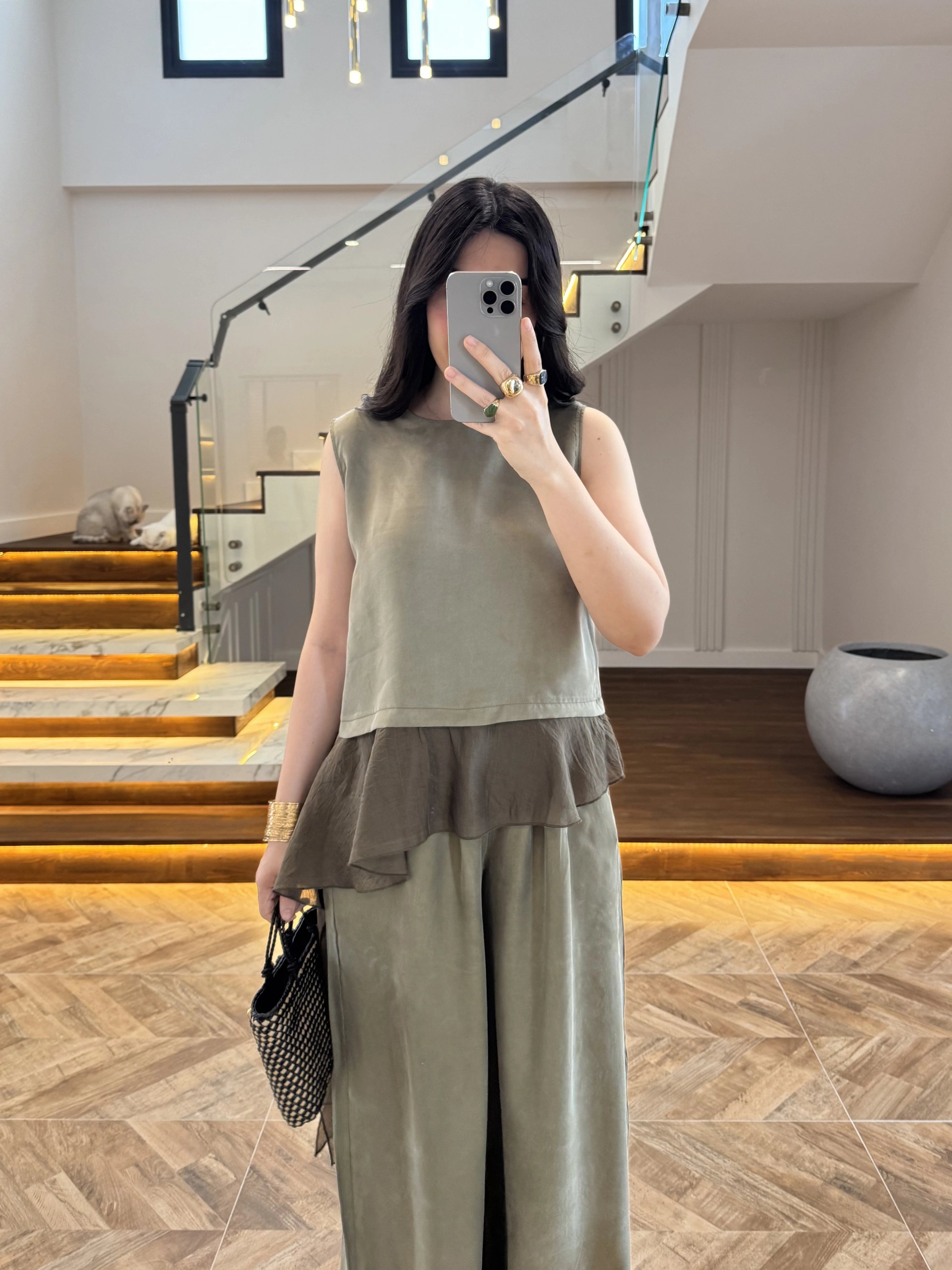 HAKİ GARNİLİ BLUZ PANTOLON TAKIM-51391