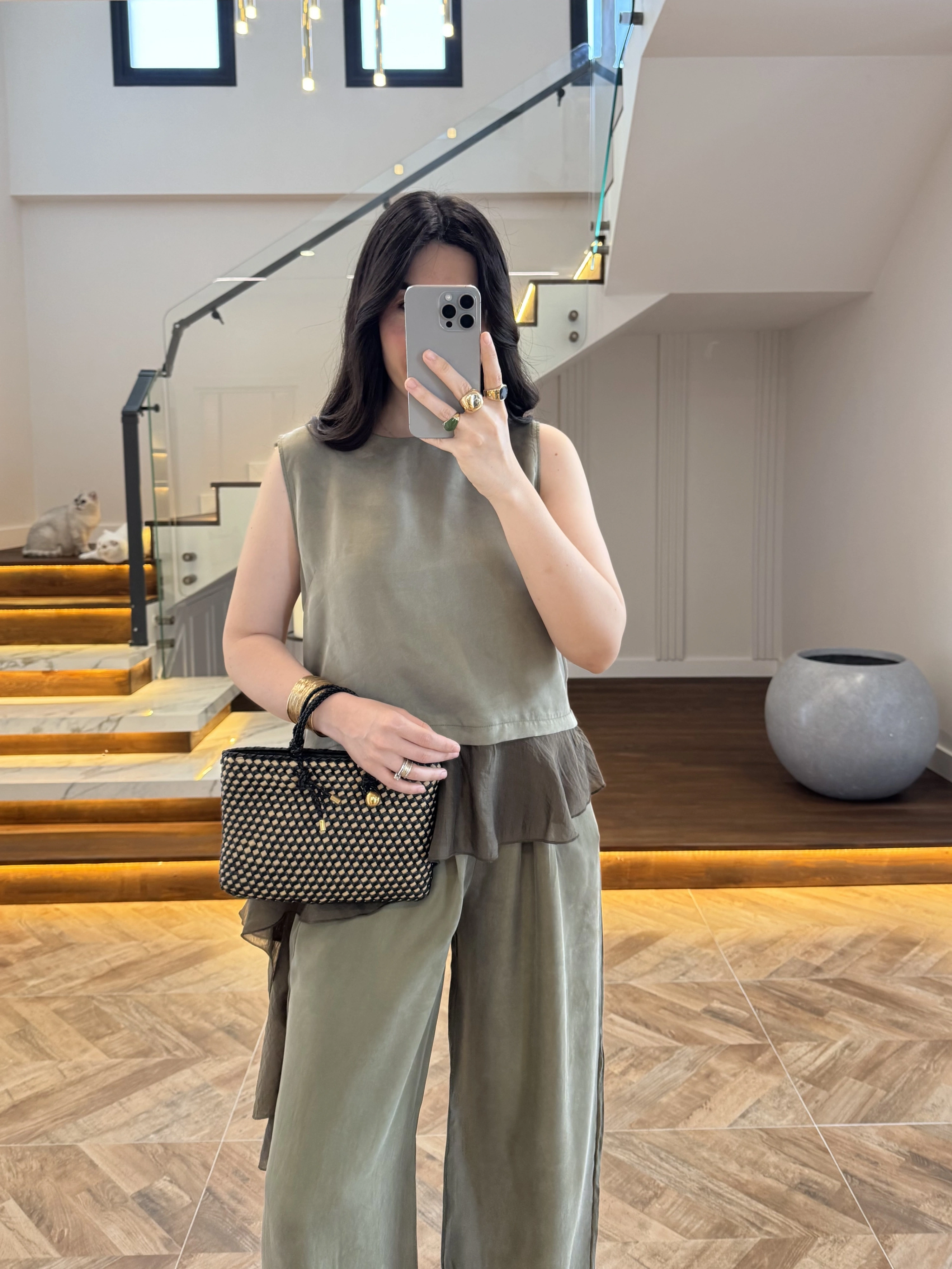 HAKİ GARNİLİ BLUZ PANTOLON TAKIM-51391