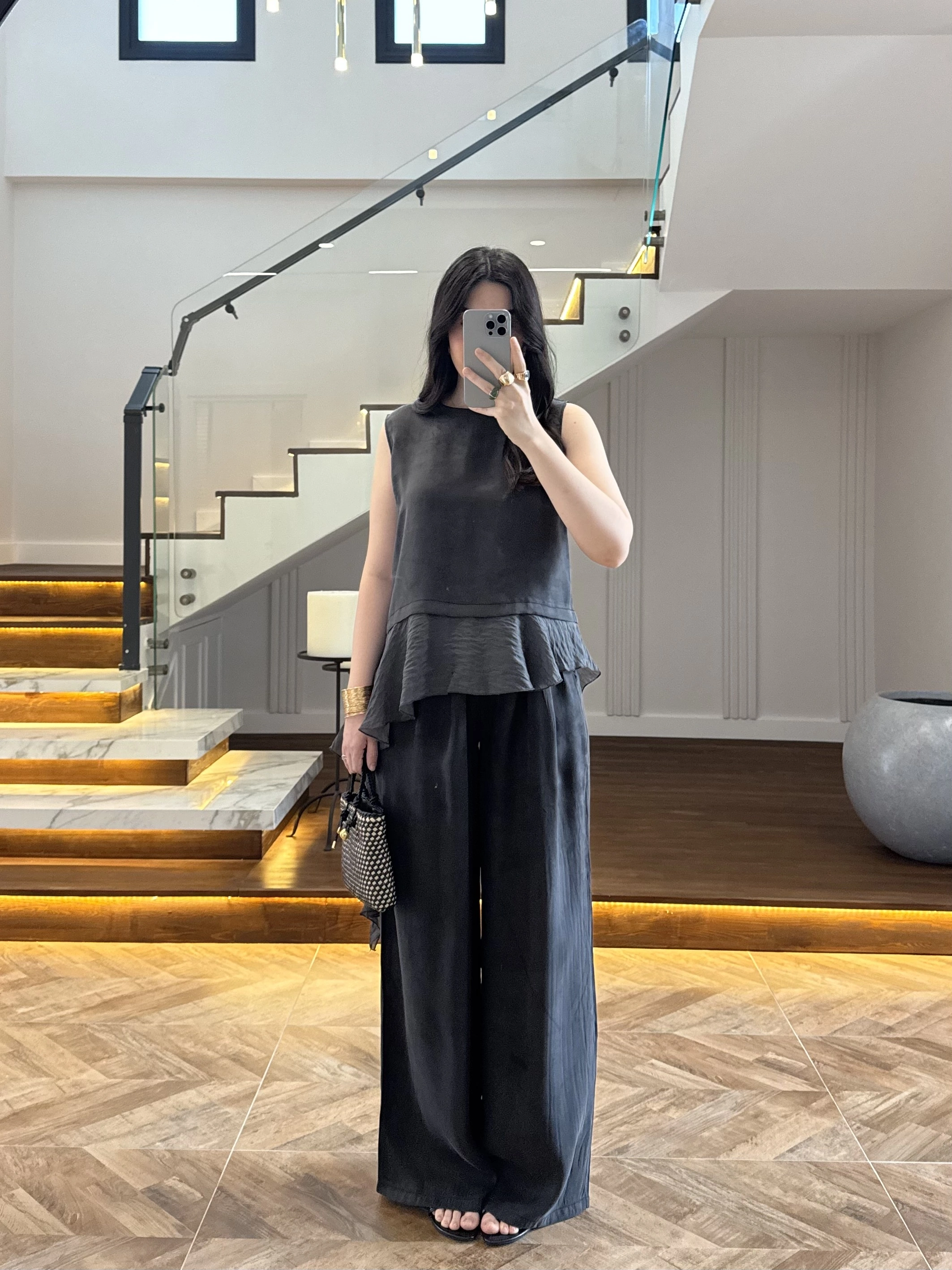 SİYAH GARNİLİ BLUZ PANTOLON TAKIM-51391