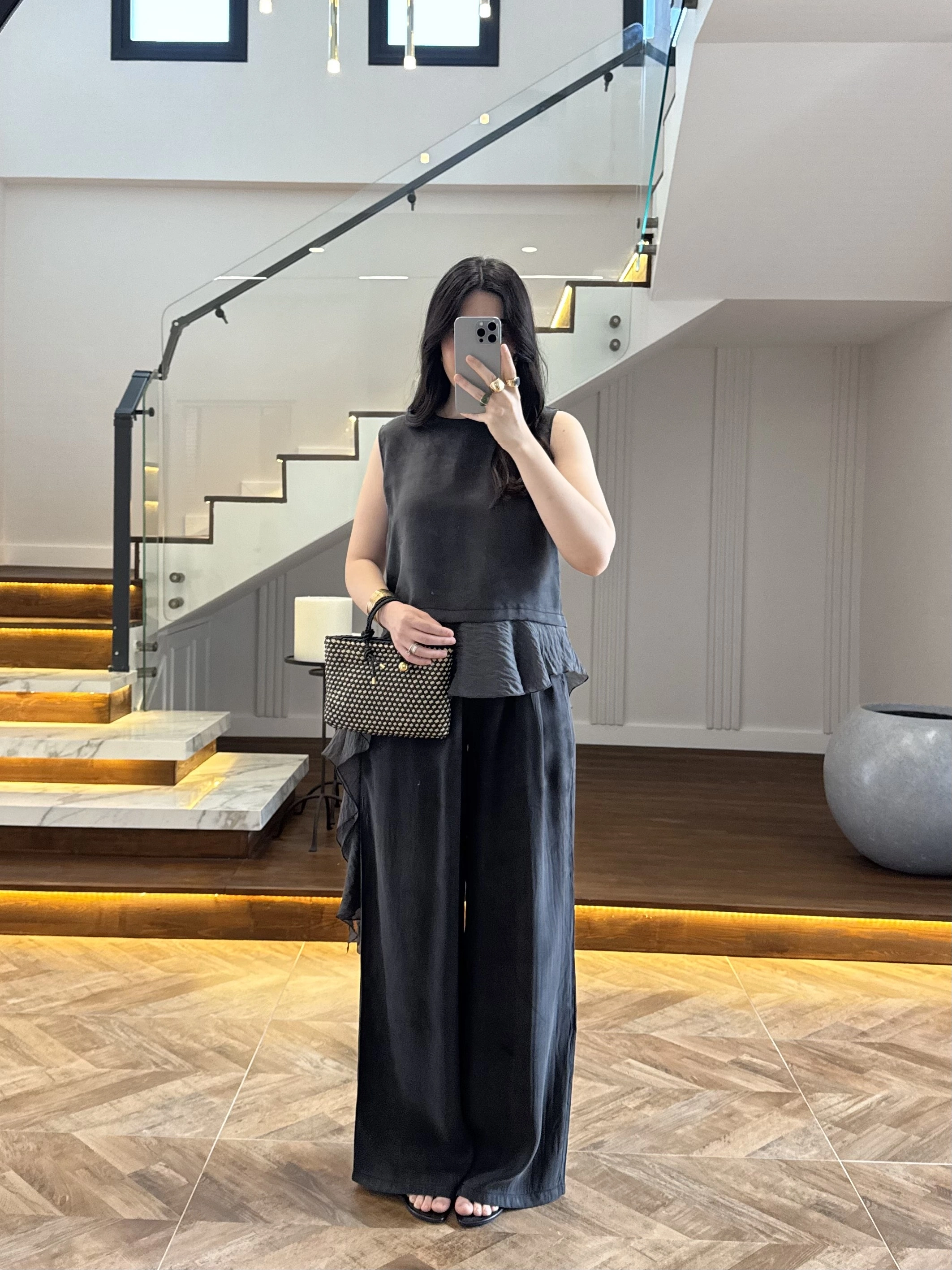 SİYAH GARNİLİ BLUZ PANTOLON TAKIM-51391