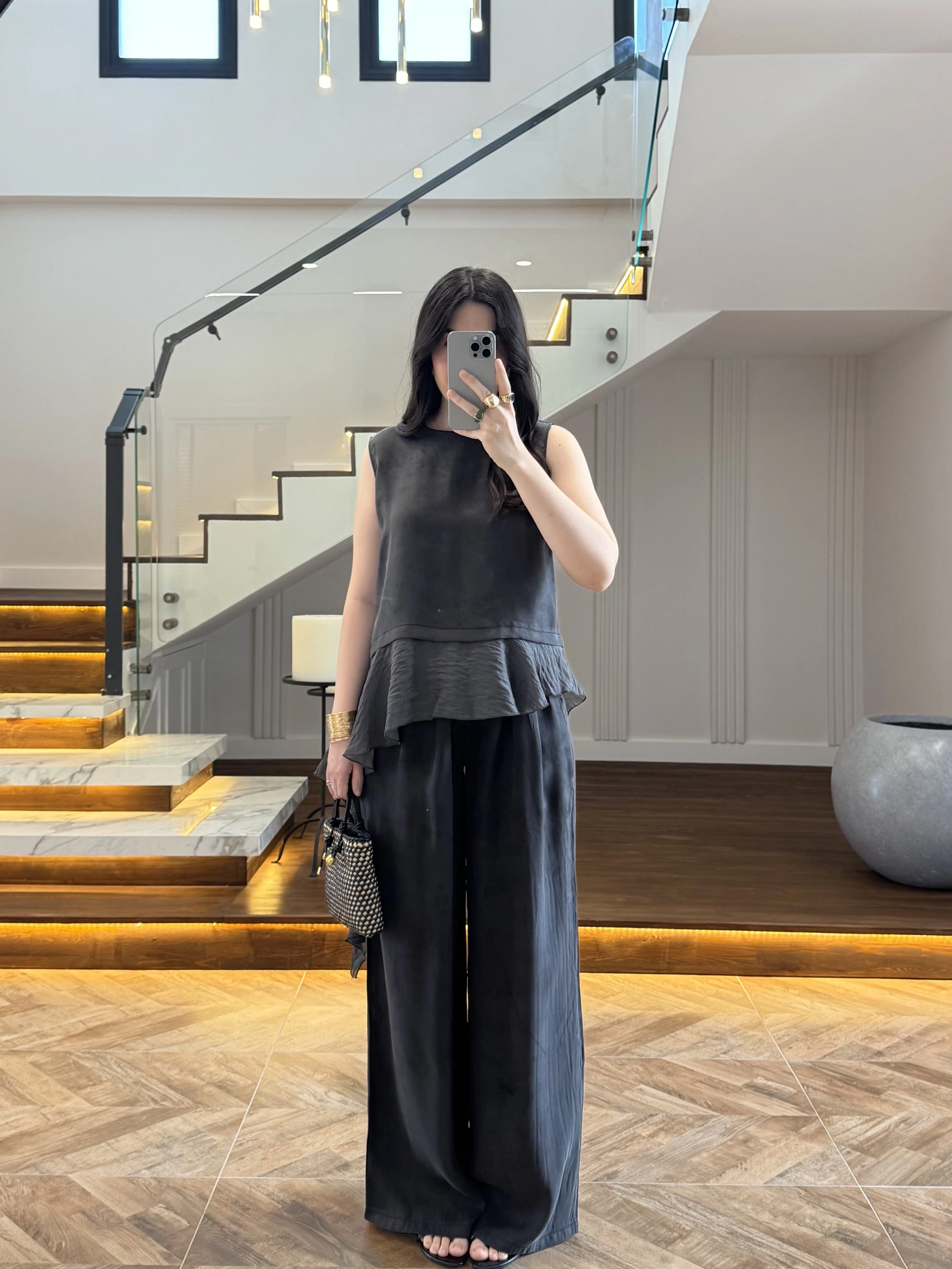 SİYAH GARNİLİ BLUZ PANTOLON TAKIM-51391