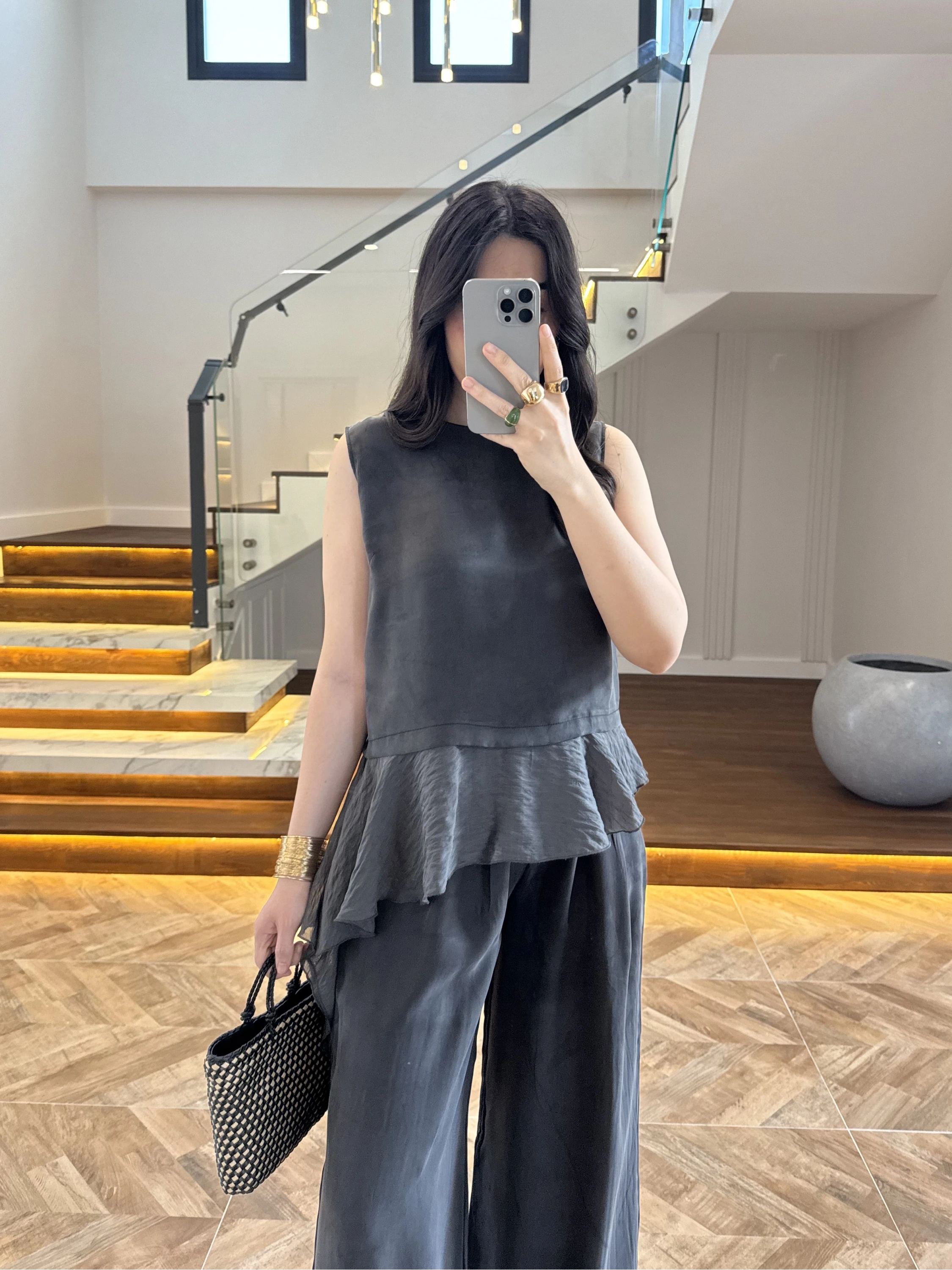 SİYAH GARNİLİ BLUZ PANTOLON TAKIM-51391
