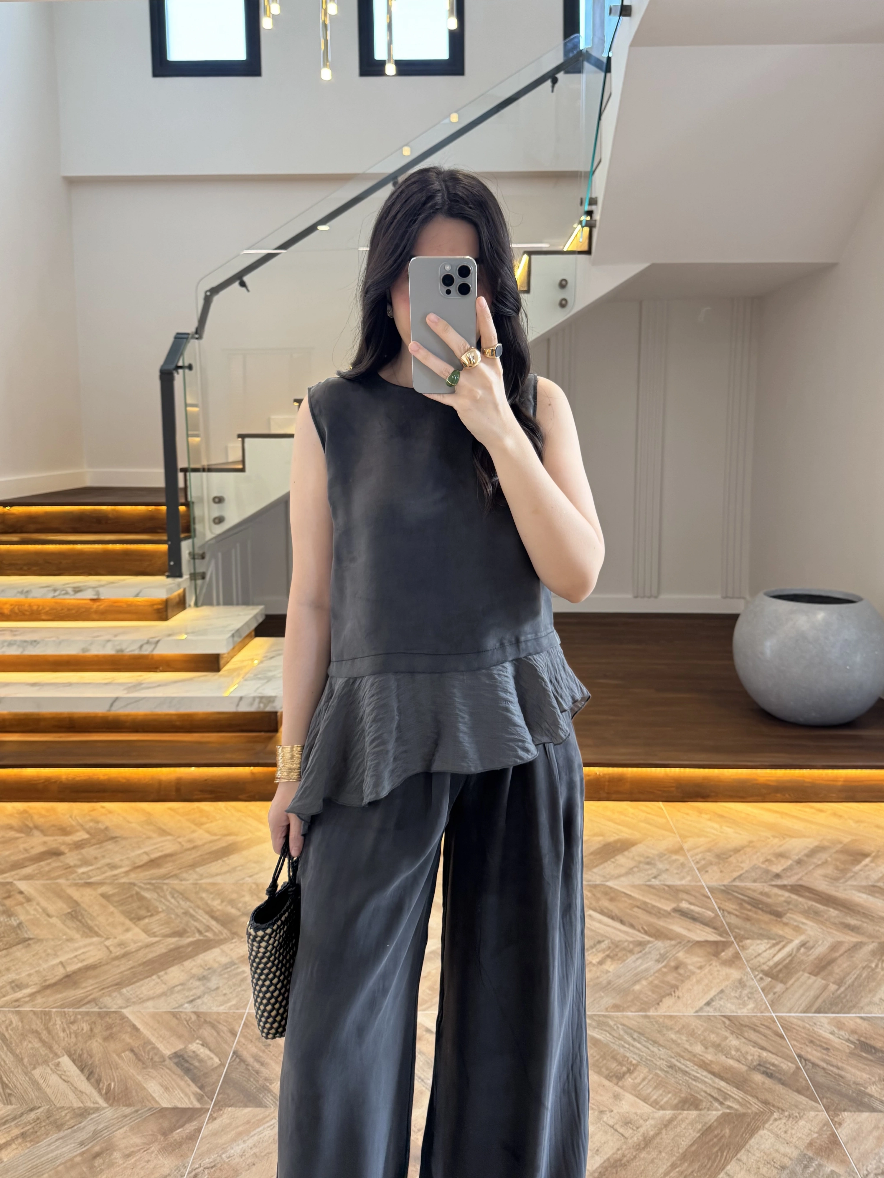 SİYAH GARNİLİ BLUZ PANTOLON TAKIM-51391