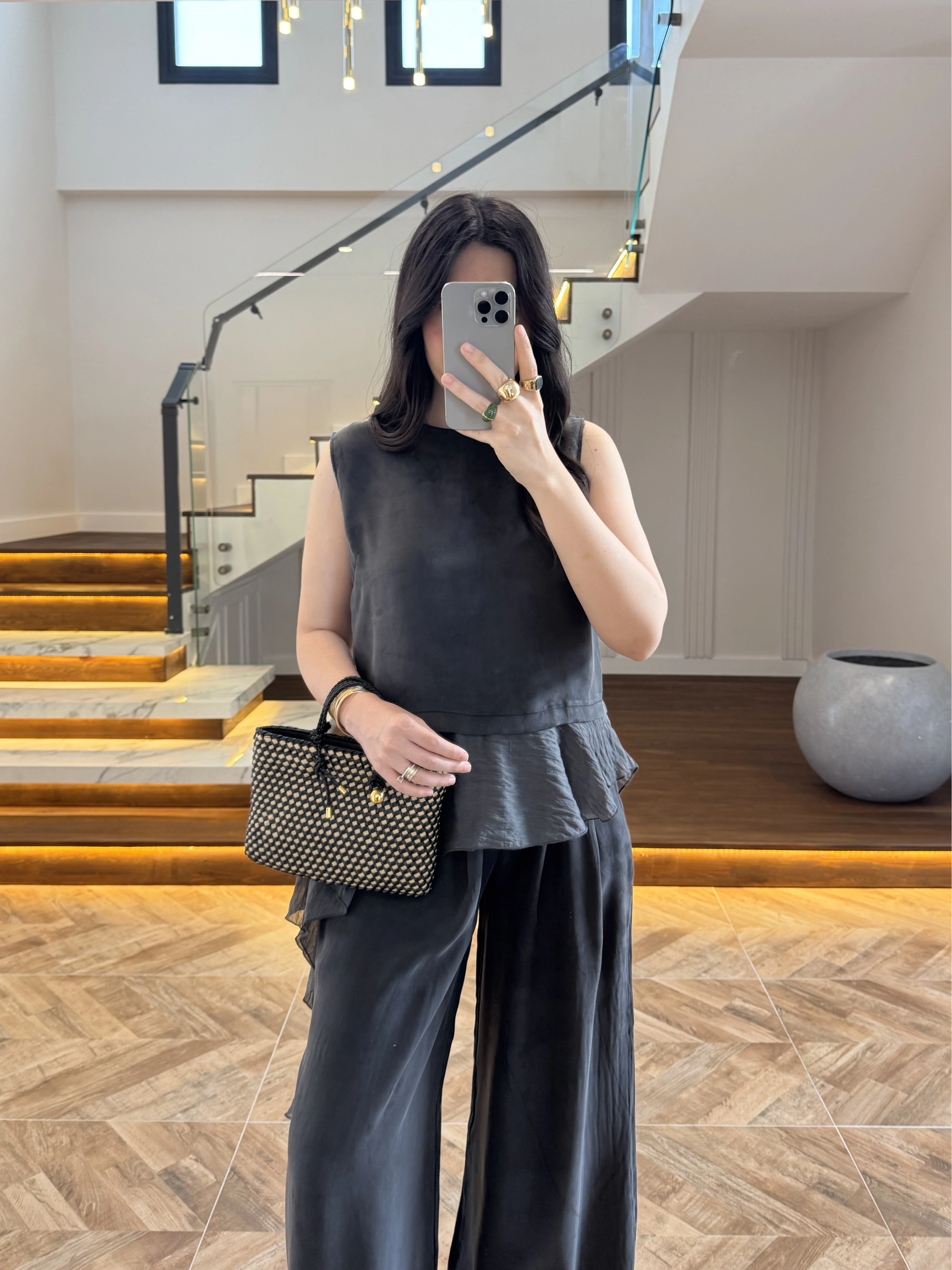 SİYAH GARNİLİ BLUZ PANTOLON TAKIM-51391