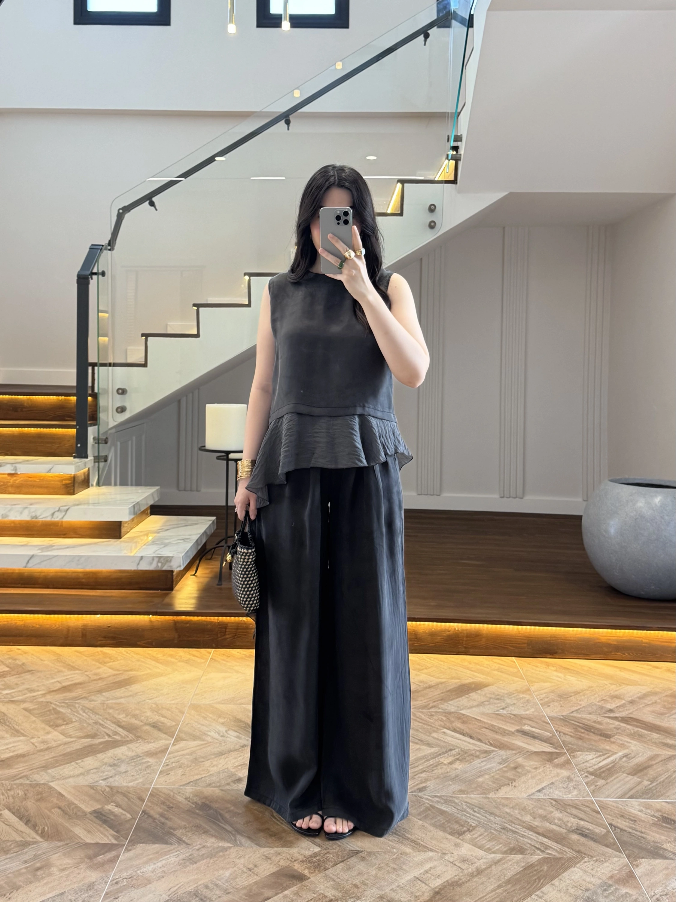 SİYAH GARNİLİ BLUZ PANTOLON TAKIM-51391