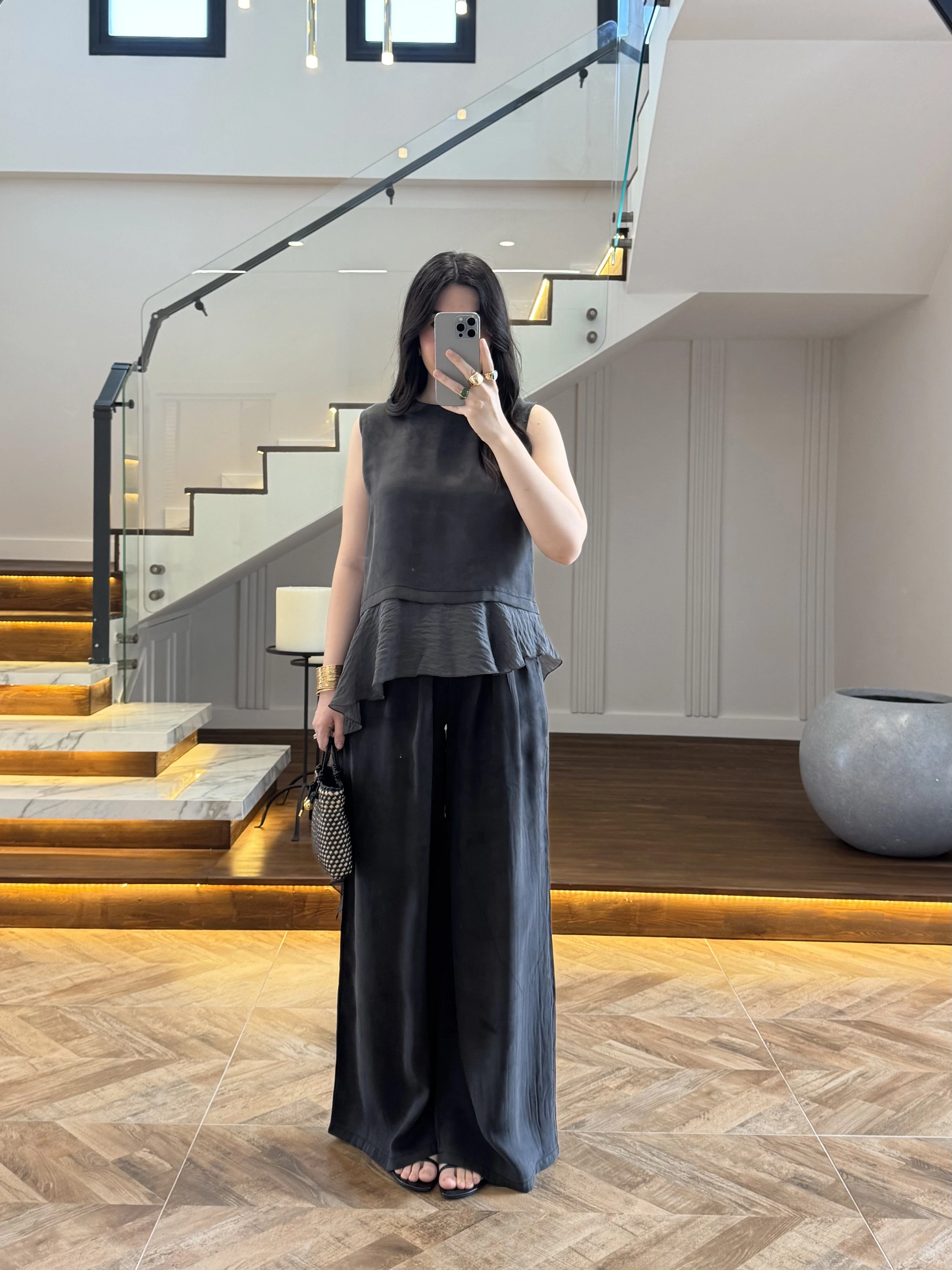 SİYAH GARNİLİ BLUZ PANTOLON TAKIM-51391