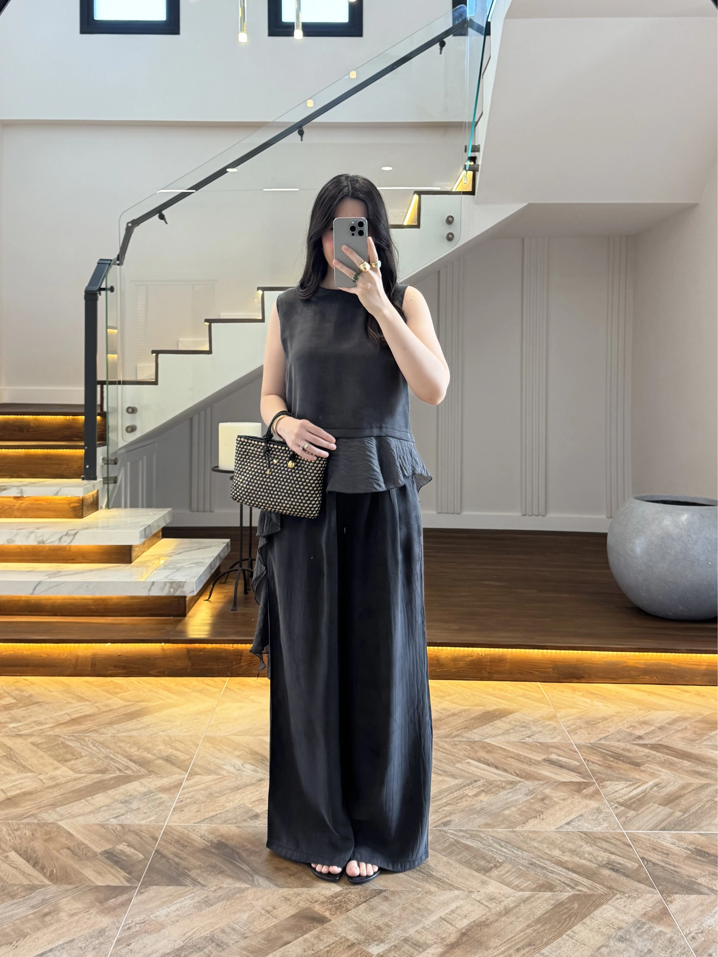 SİYAH GARNİLİ BLUZ PANTOLON TAKIM-51391