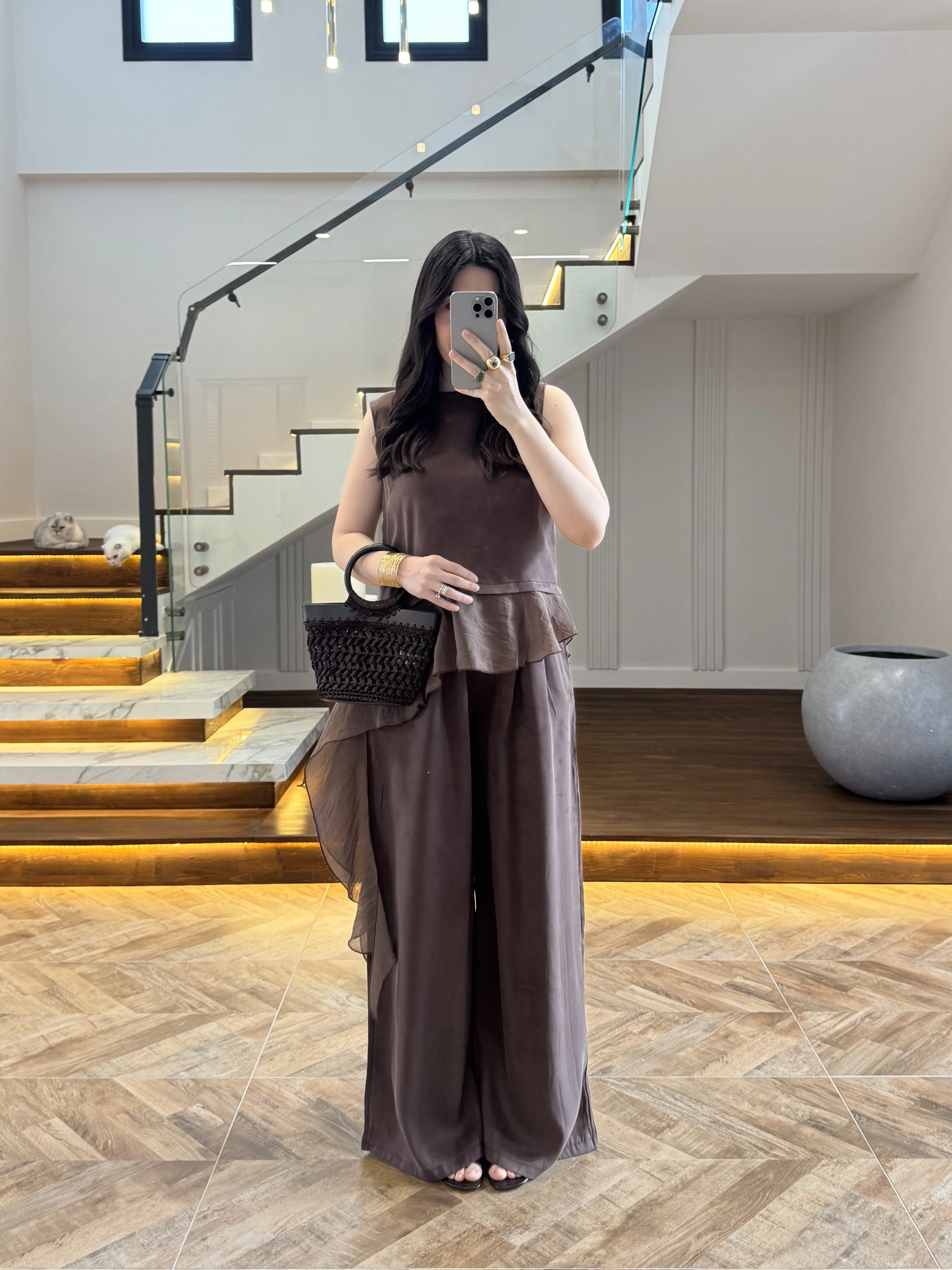 KAHVE GARNİLİ BLUZ PANTOLON TAKIM-51391