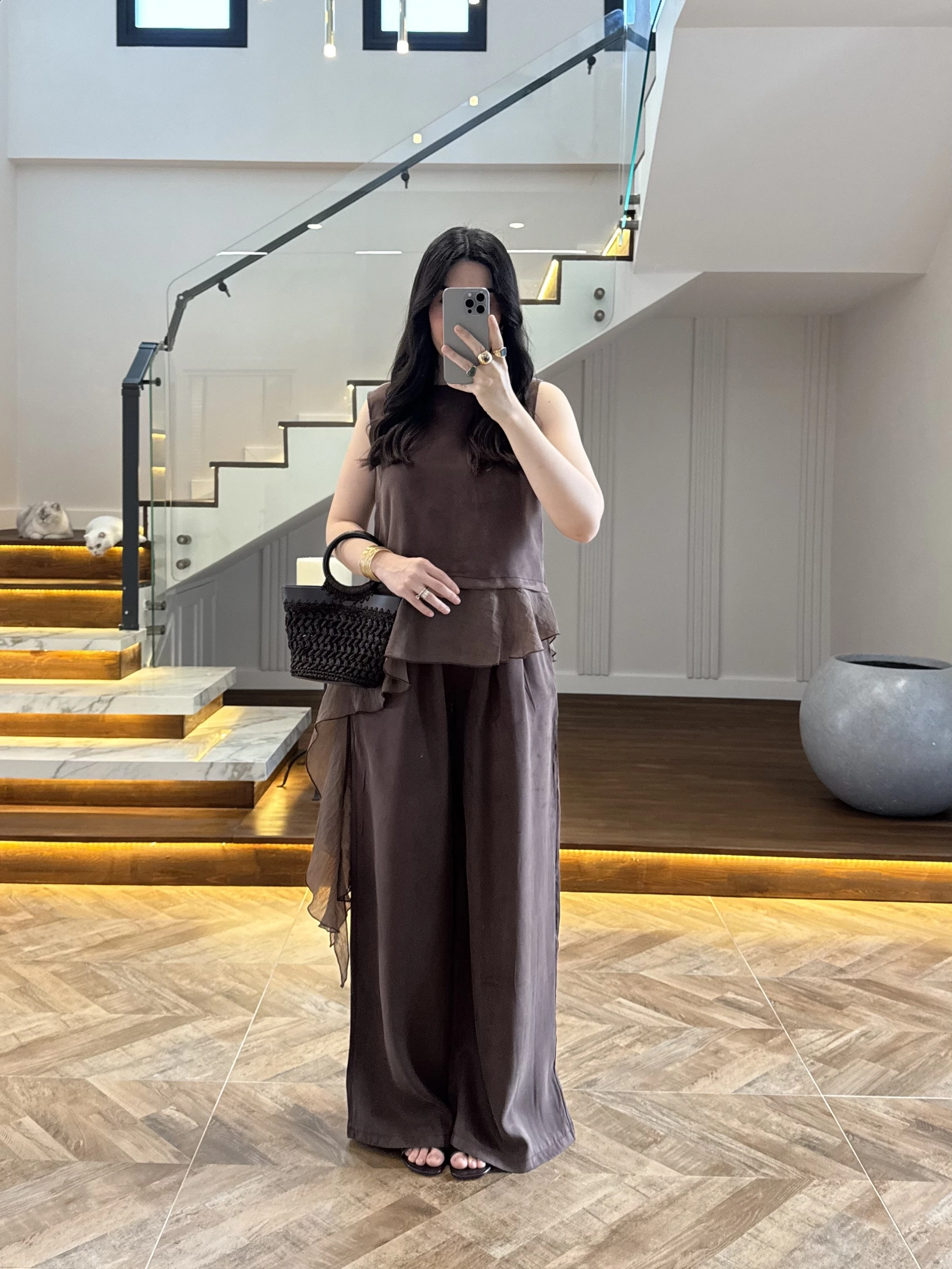 KAHVE GARNİLİ BLUZ PANTOLON TAKIM-51391