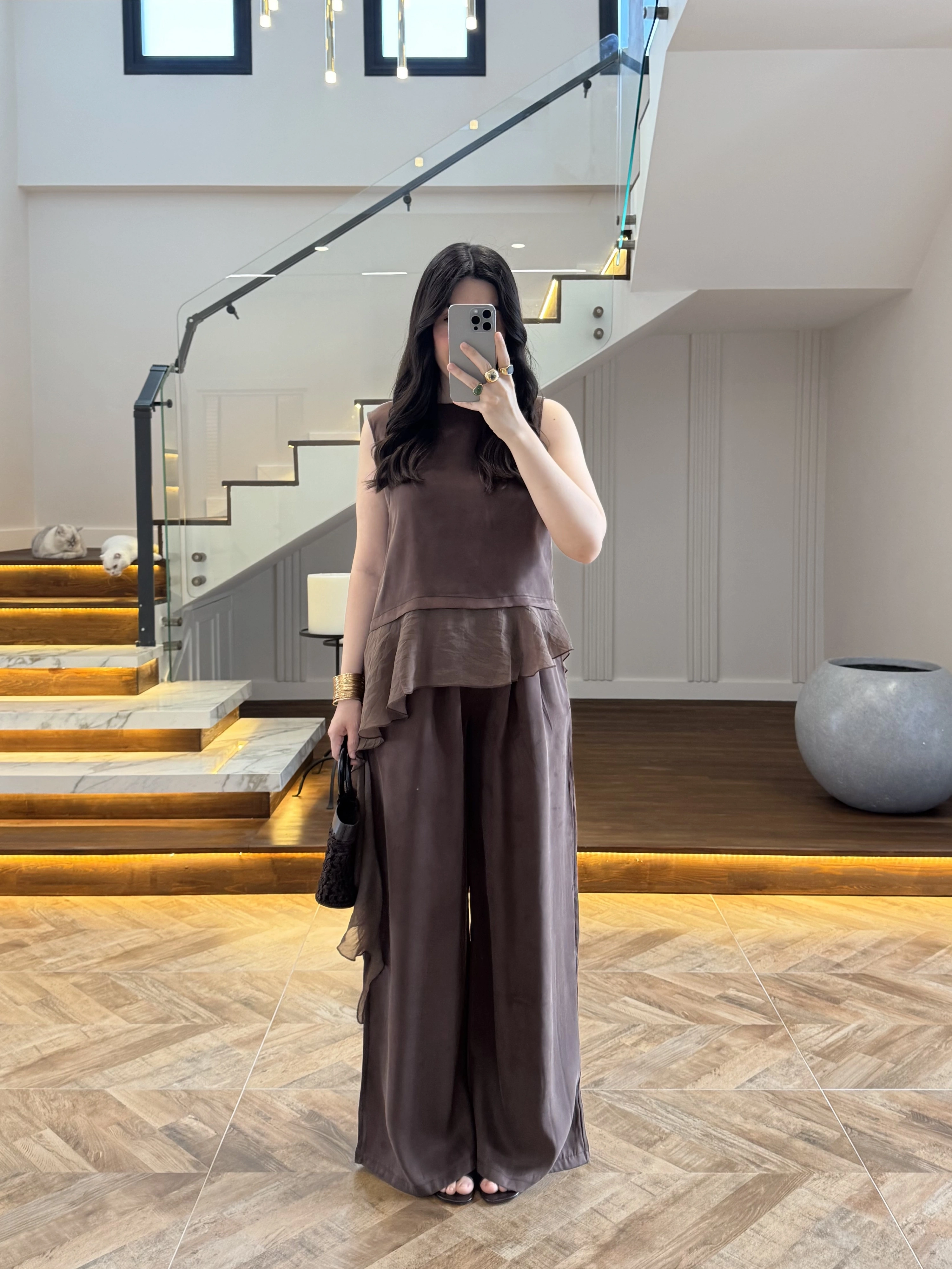 KAHVE GARNİLİ BLUZ PANTOLON TAKIM-51391