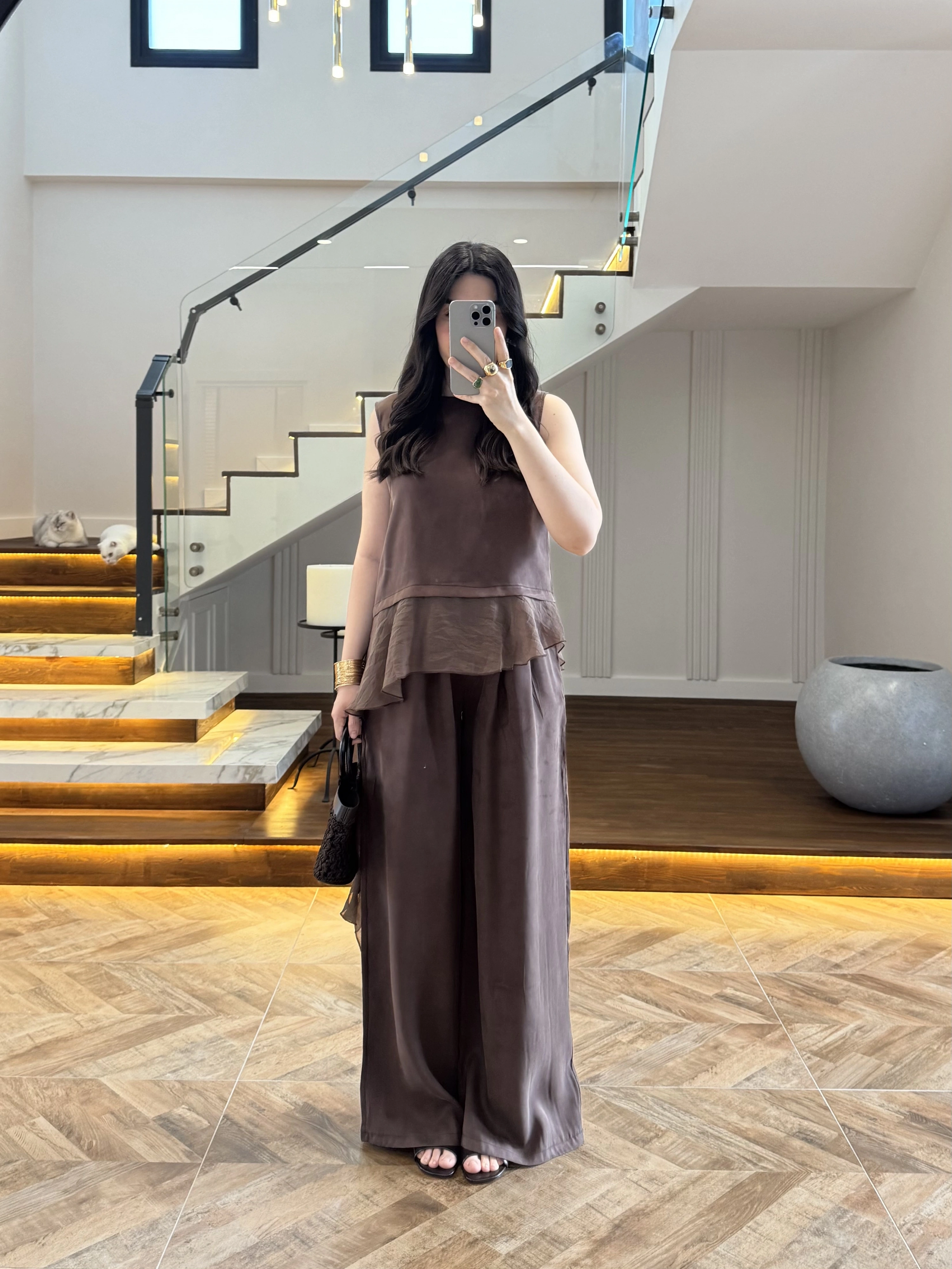 KAHVE GARNİLİ BLUZ PANTOLON TAKIM-51391