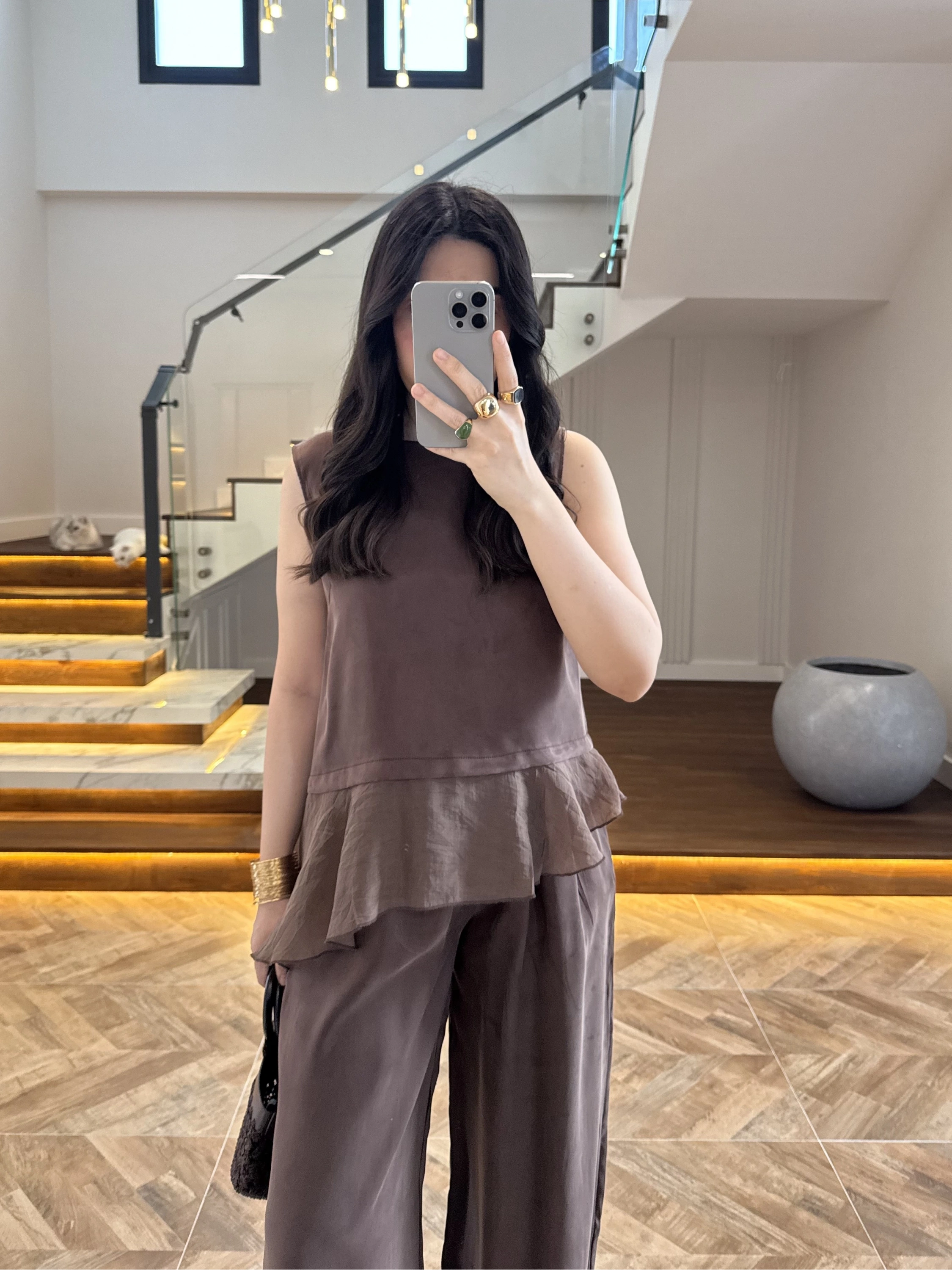 KAHVE GARNİLİ BLUZ PANTOLON TAKIM-51391