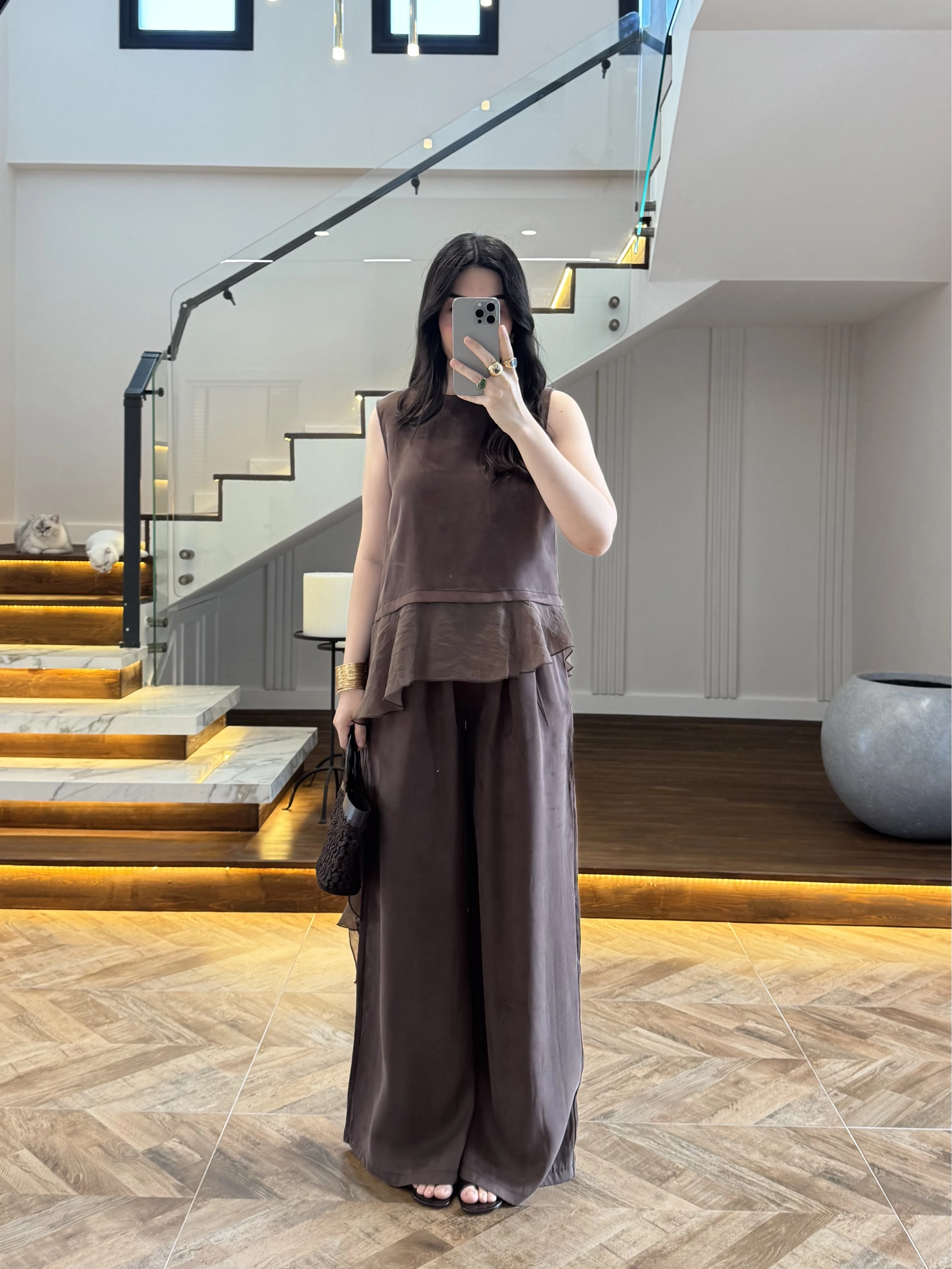 KAHVE GARNİLİ BLUZ PANTOLON TAKIM-51391