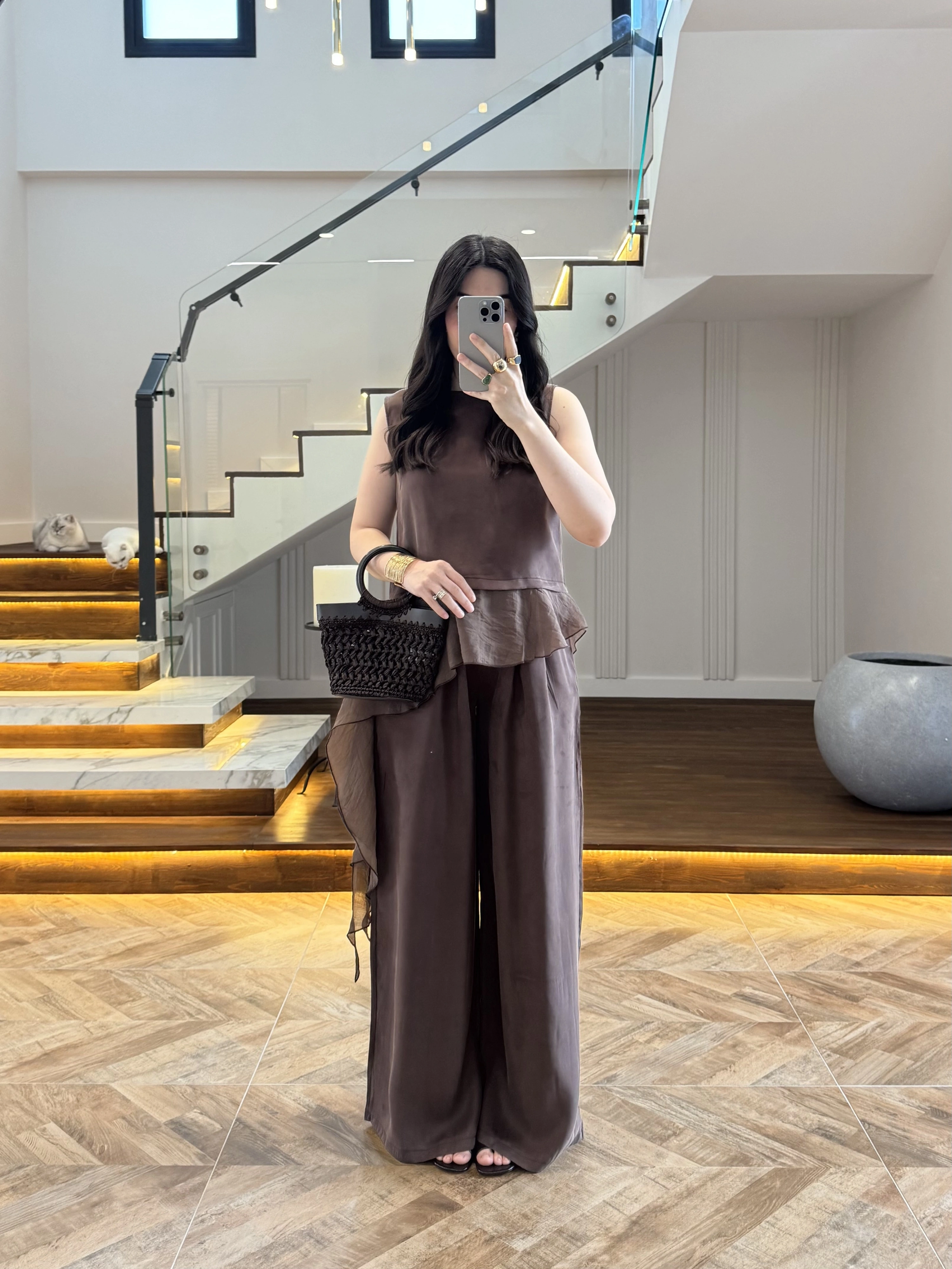 KAHVE GARNİLİ BLUZ PANTOLON TAKIM-51391