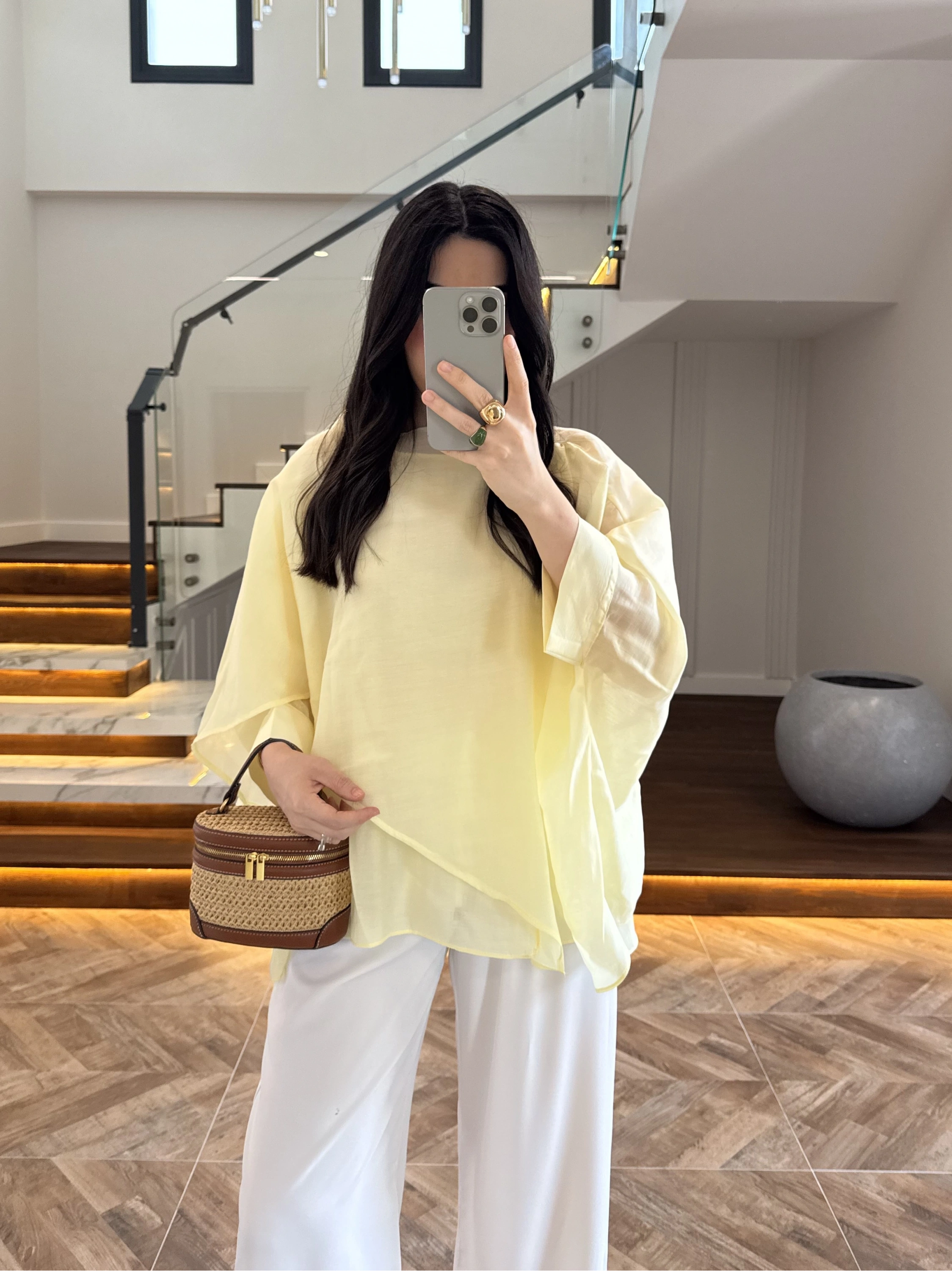 SARI UÇUŞAN PELERİN BLUZ-5026
