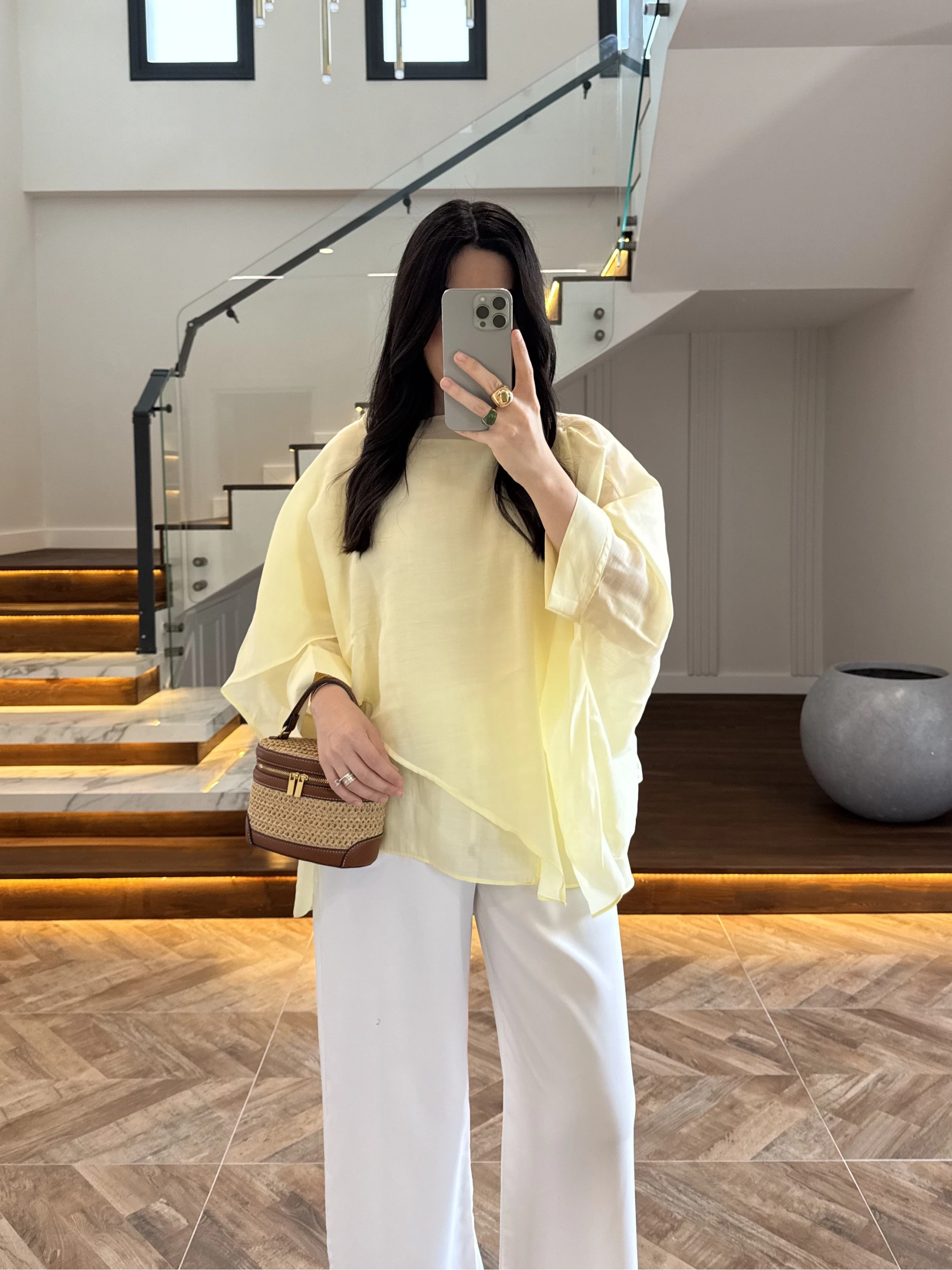SARI UÇUŞAN PELERİN BLUZ-5026