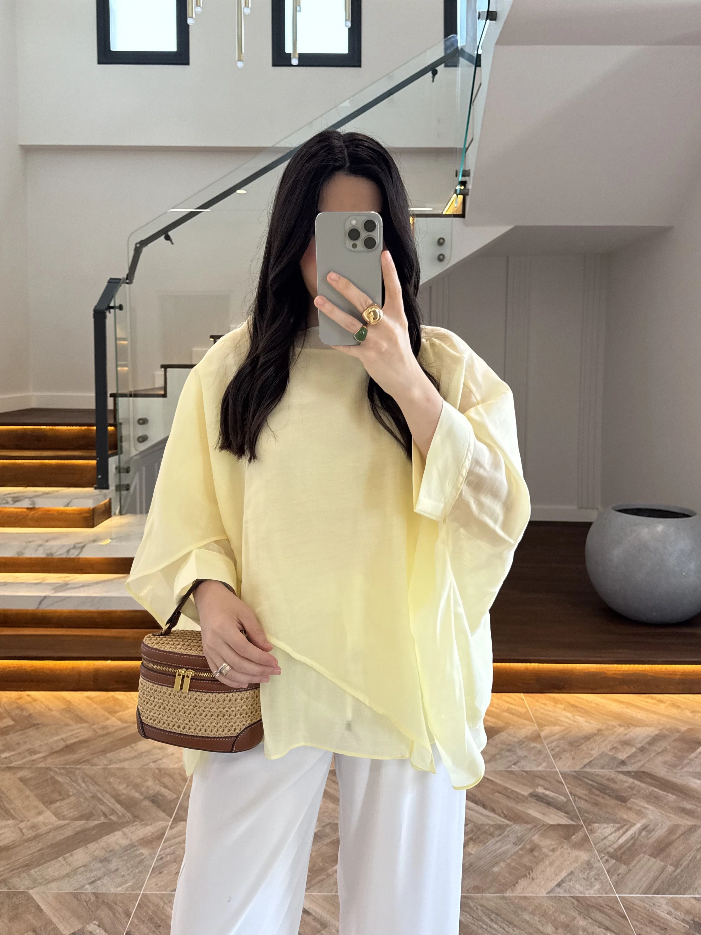 SARI UÇUŞAN PELERİN BLUZ-5026