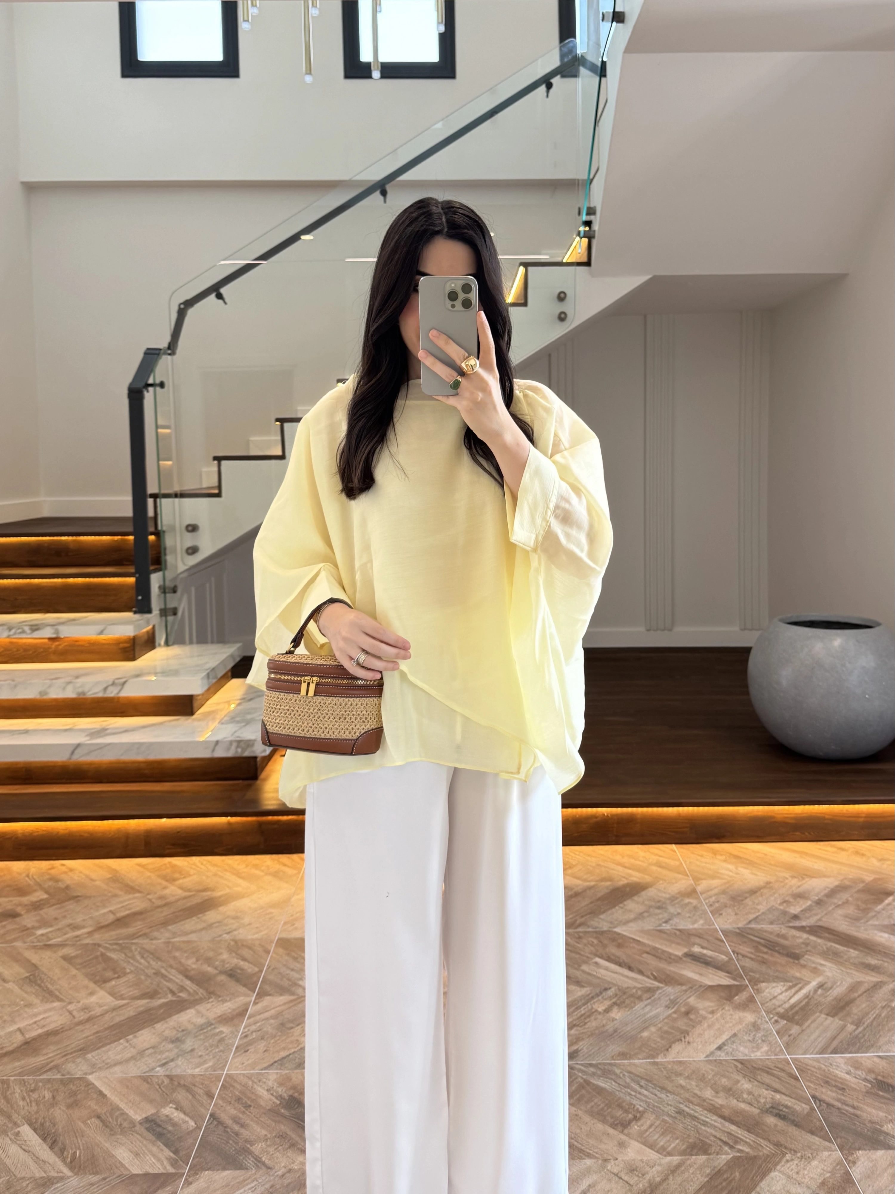SARI UÇUŞAN PELERİN BLUZ-5026
