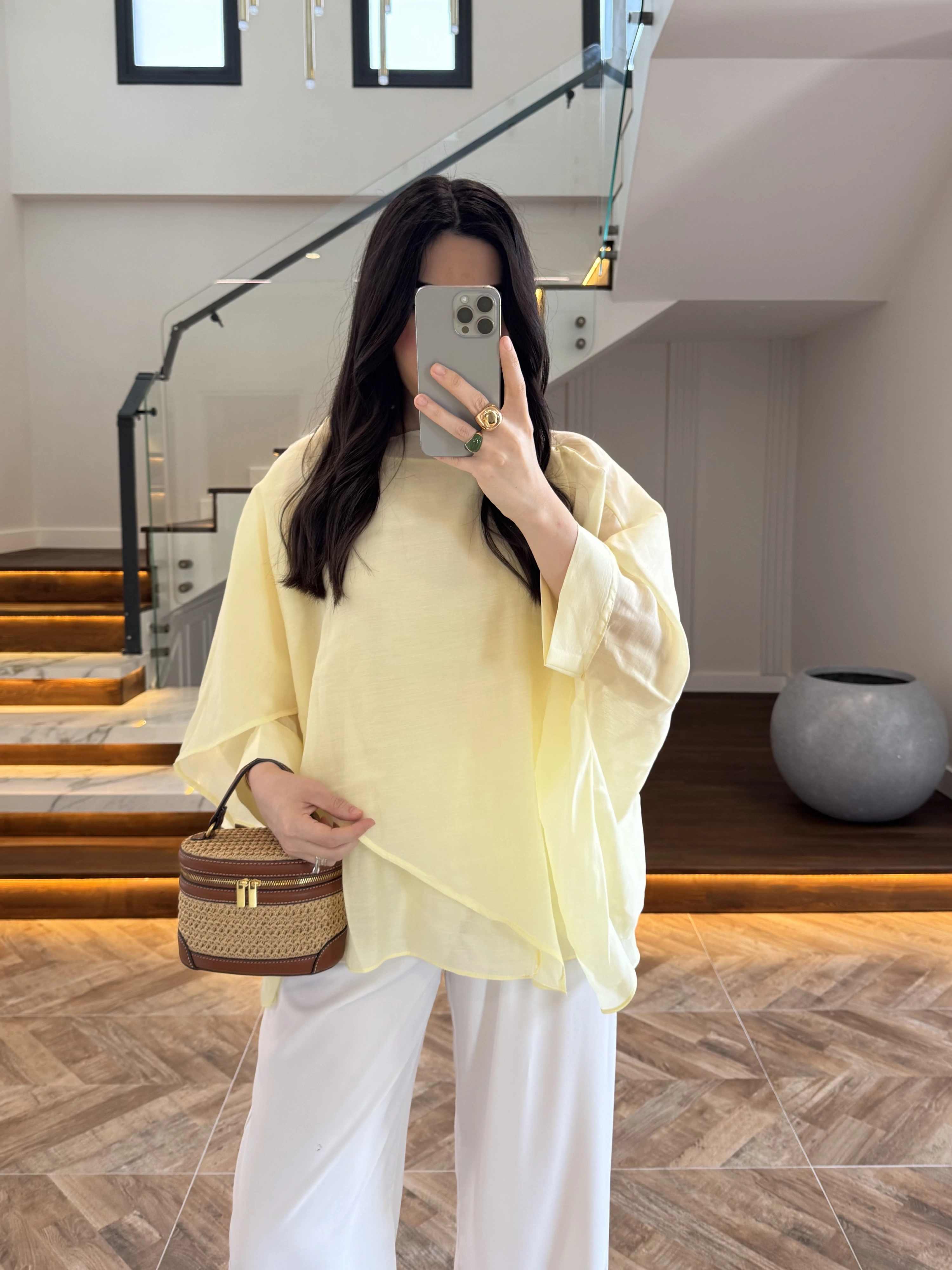 SARI UÇUŞAN PELERİN BLUZ-5026