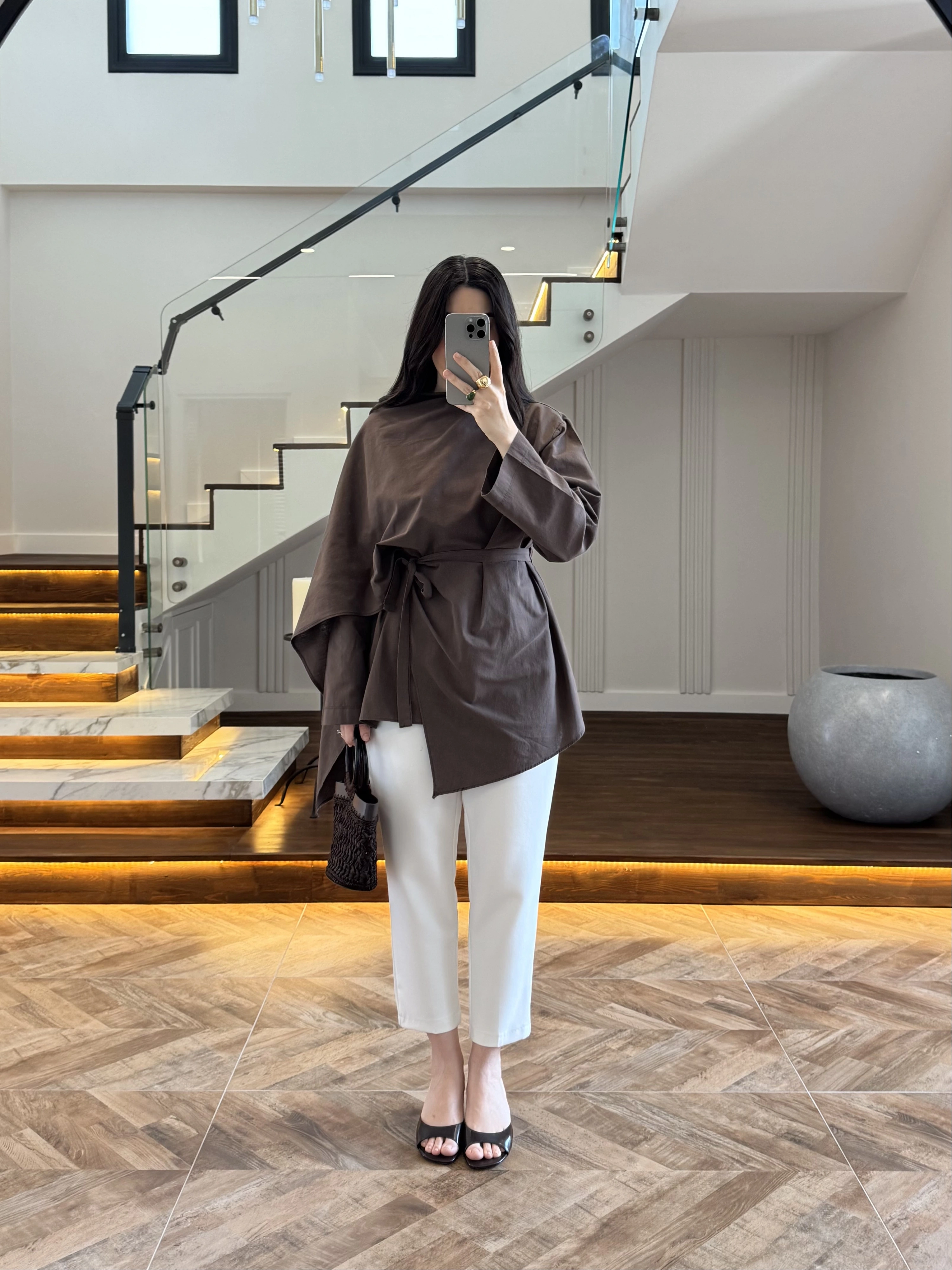 KAHVE FULAR DETAY TUNİK-5479