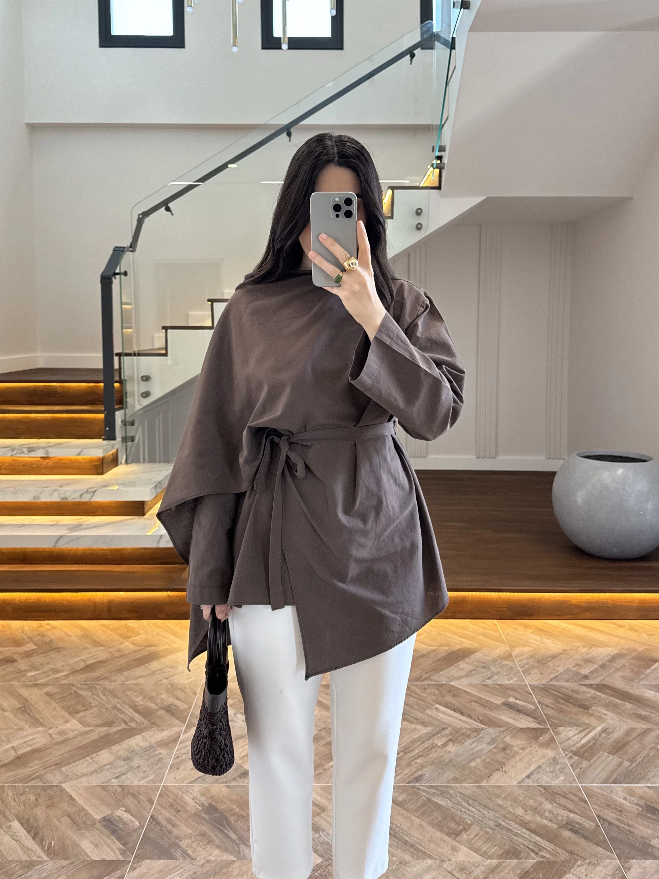 KAHVE FULAR DETAY TUNİK-5479