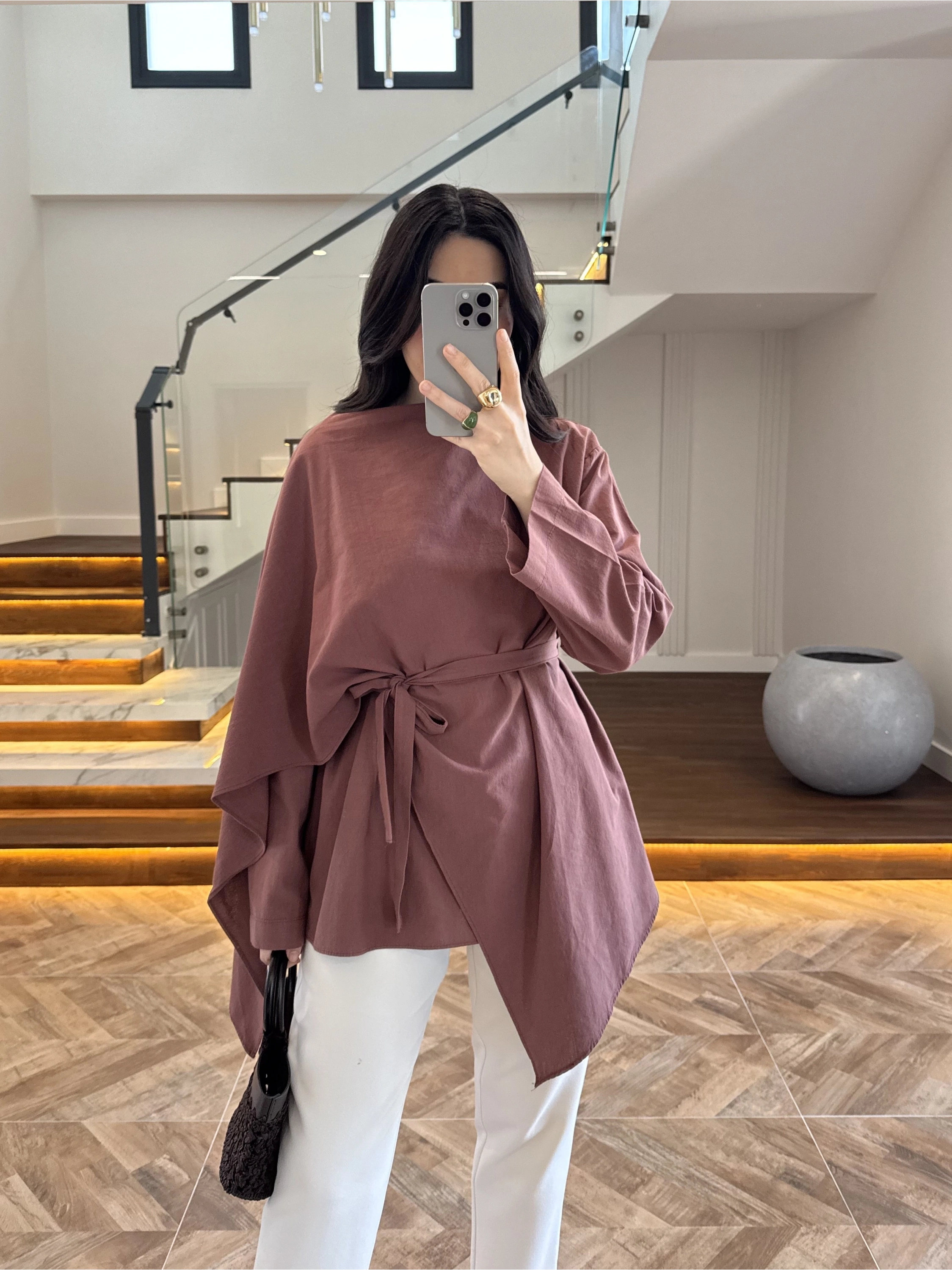 KİREMİT FULAR DETAY TUNİK-5479