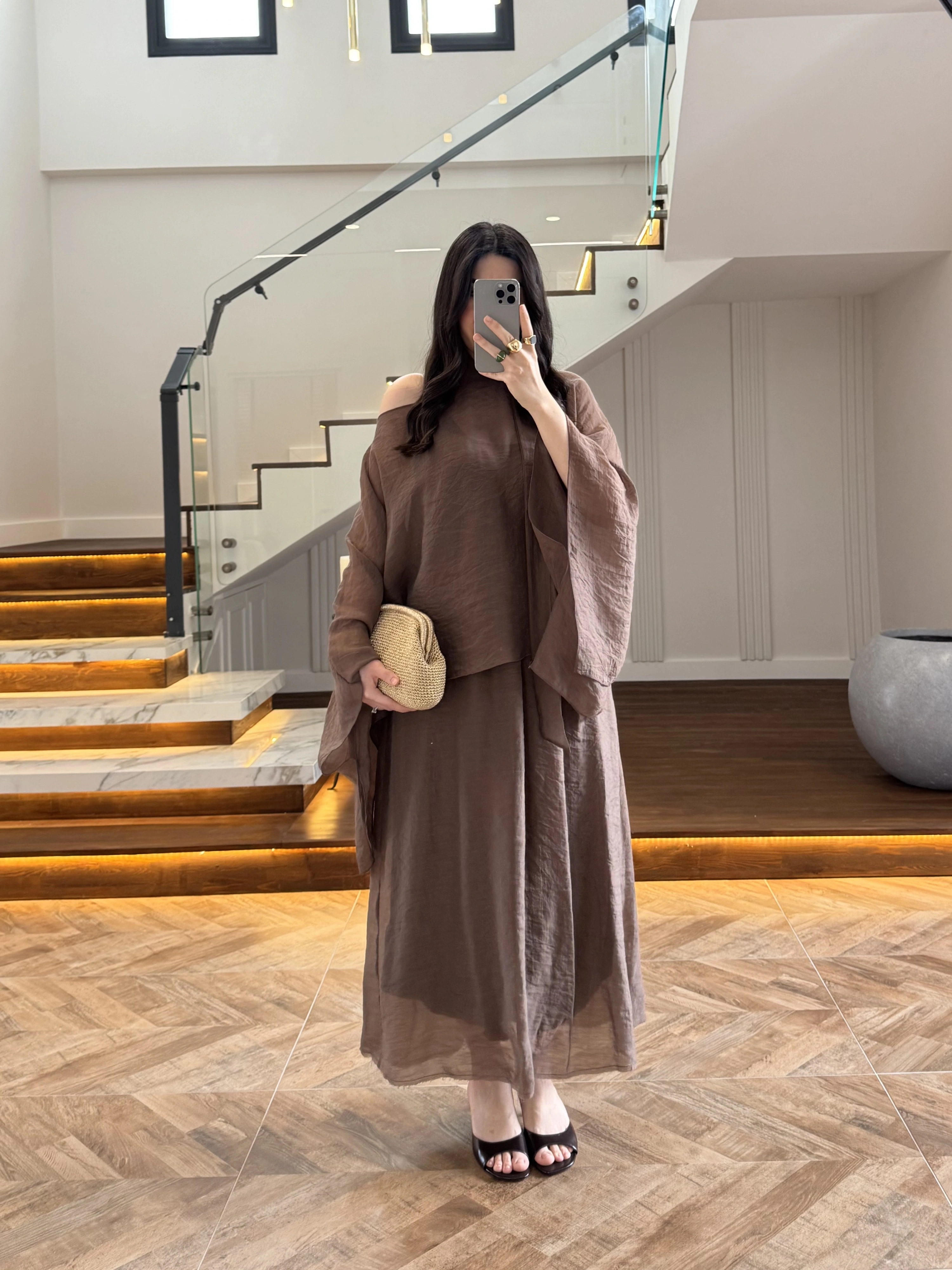 KAHVE BLUZLU ELBİSE TAKIM-51361