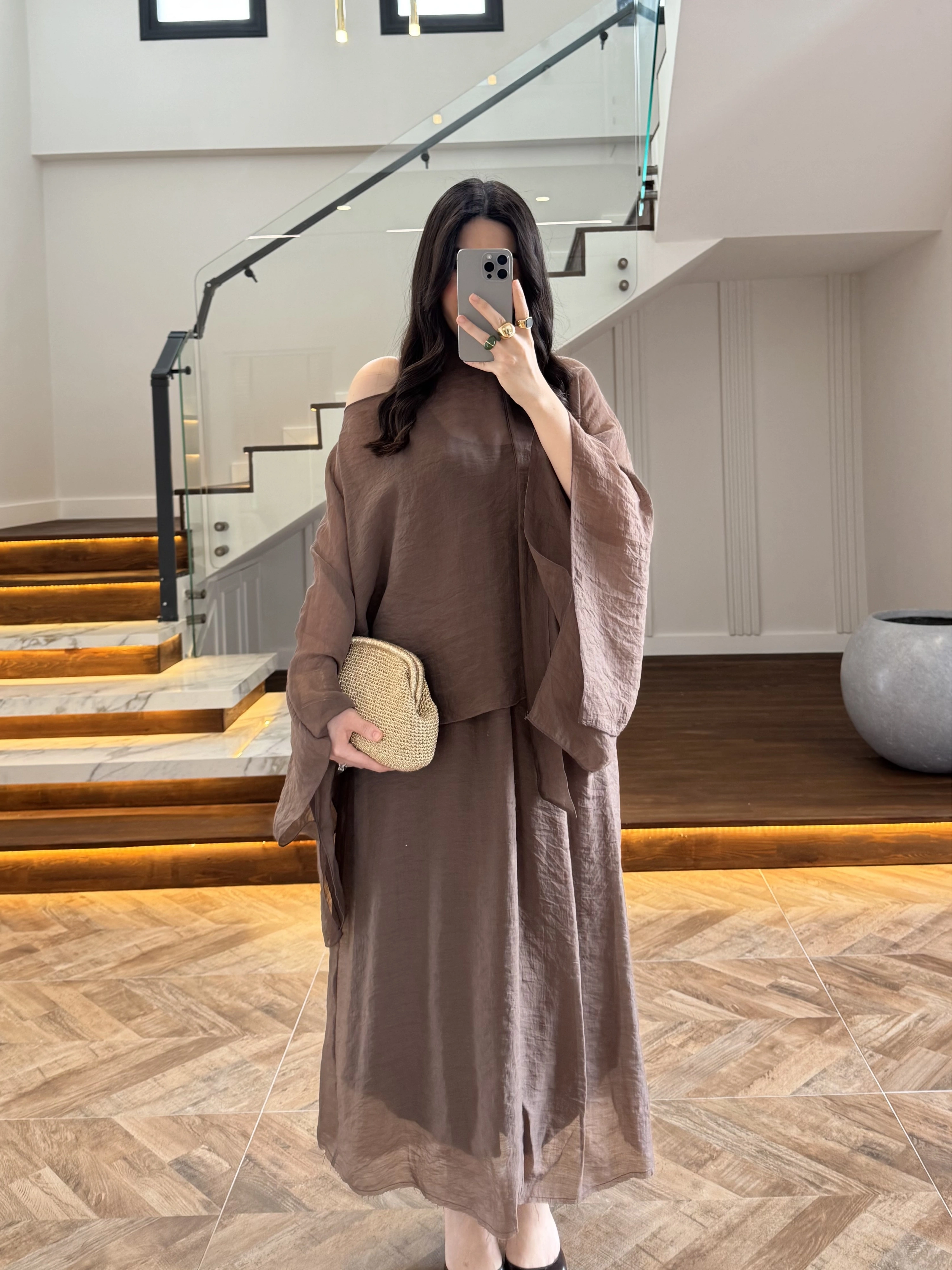 KAHVE BLUZLU ELBİSE TAKIM-51361