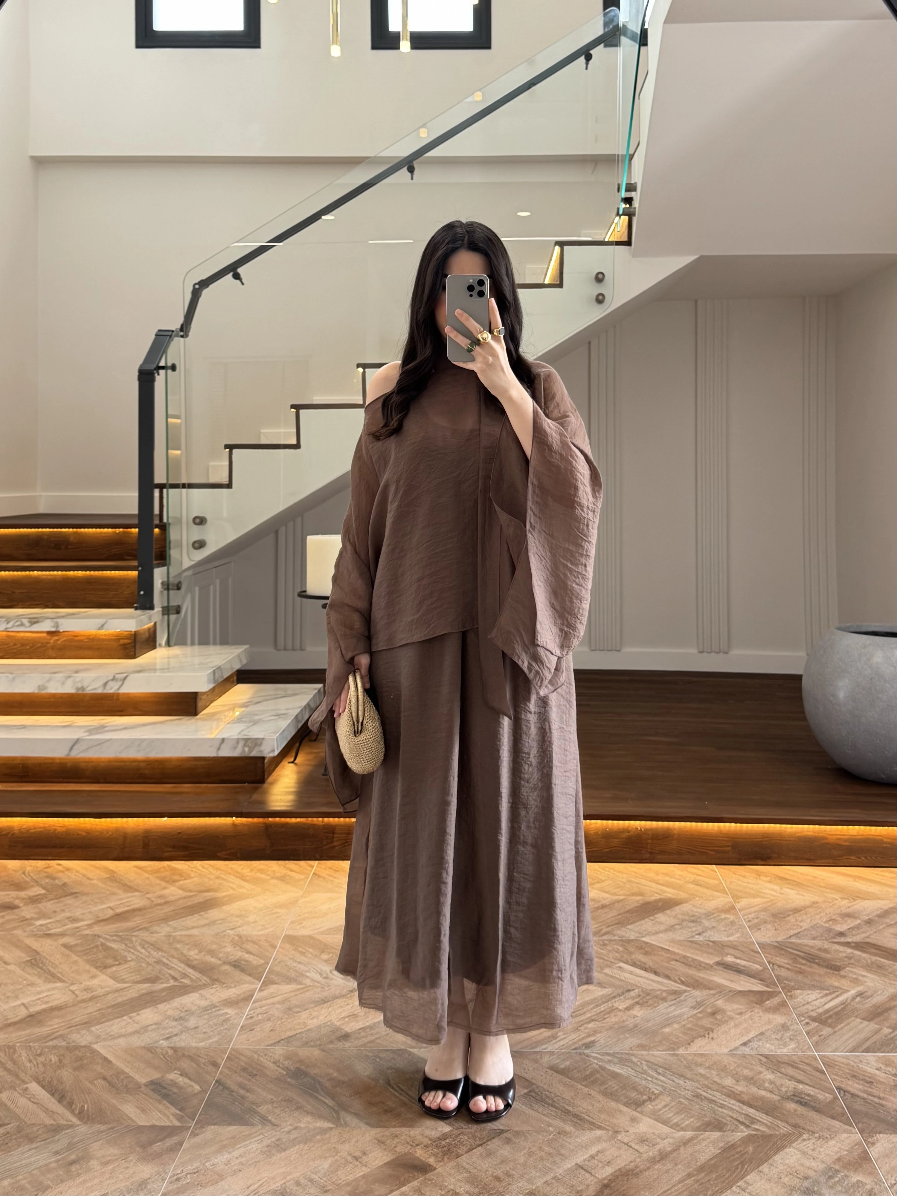 KAHVE BLUZLU ELBİSE TAKIM-51361