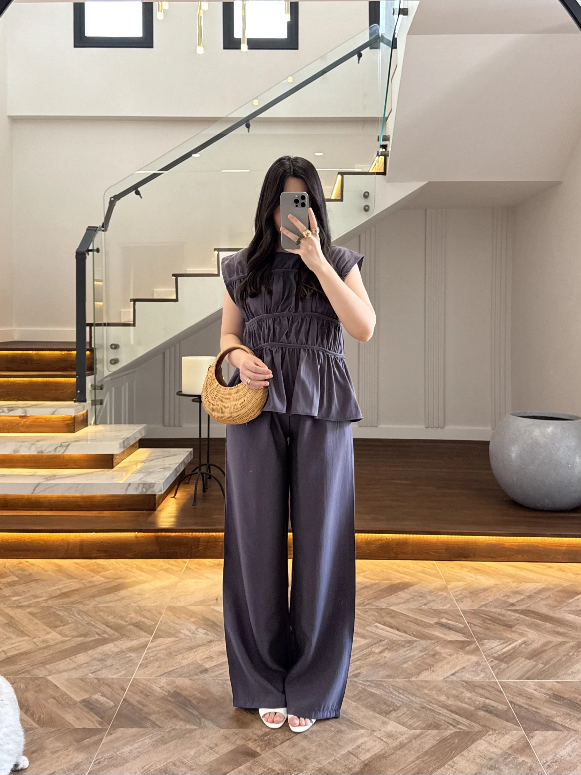ANTRASİT FÜME TENSEL NEVÜRLÜ BLUZ PANTOLON TAKIM-250483