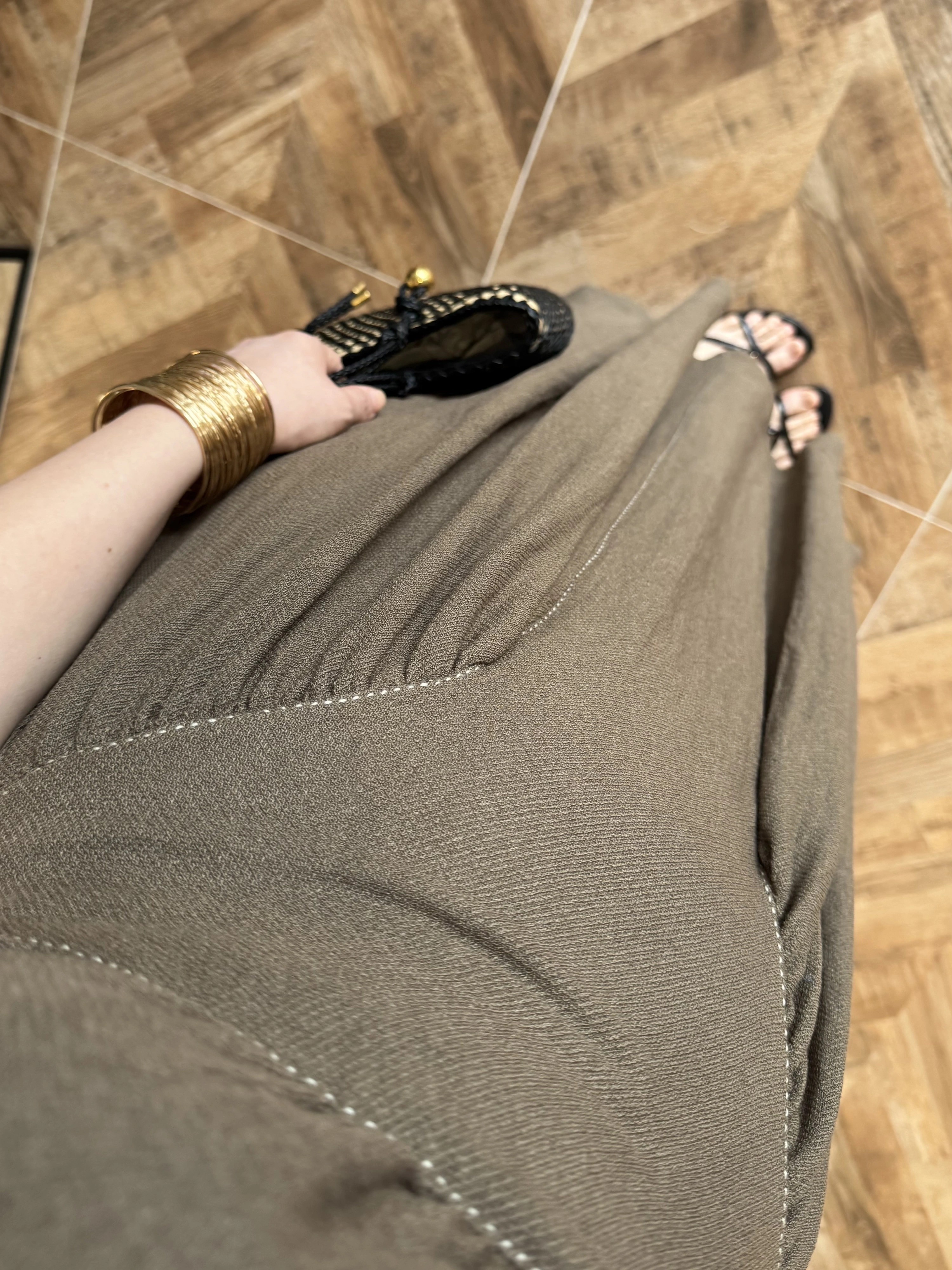 KAHVE ŞAL DETAY ELBİSE -3443