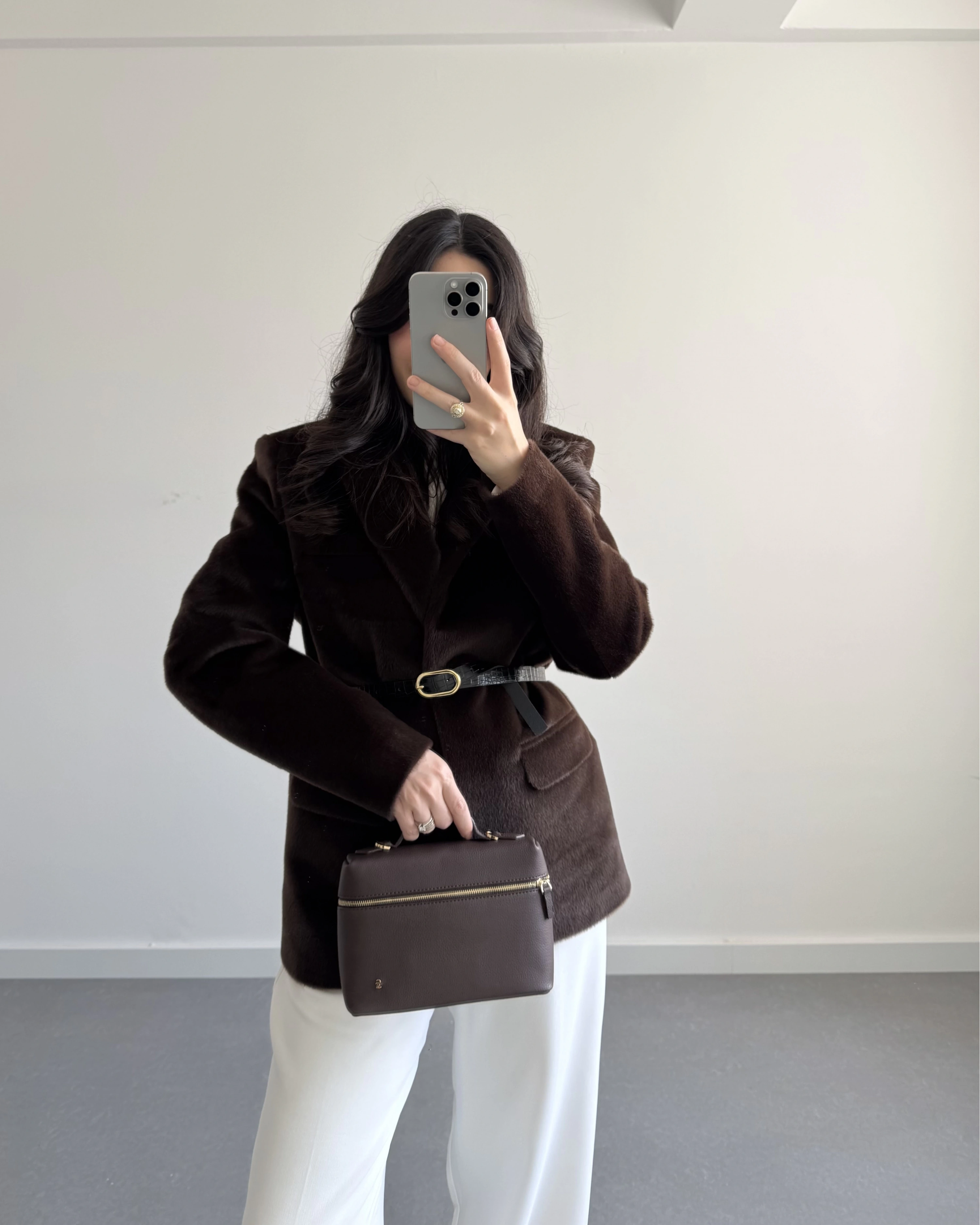 Acı Kahve Astarlı Kemerli Peluş Tüylü Ceket