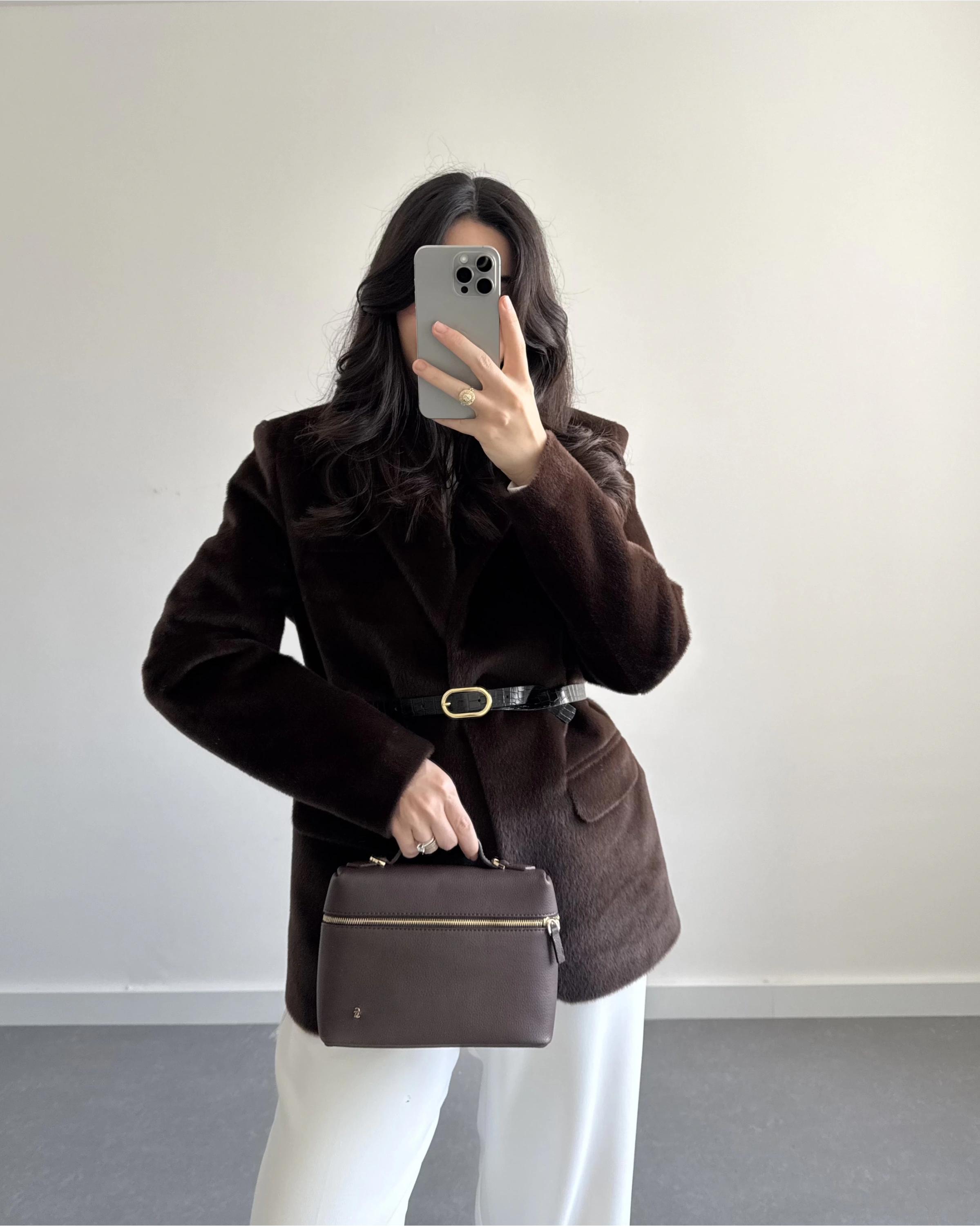 Acı Kahve Astarlı Kemerli Peluş Tüylü Ceket