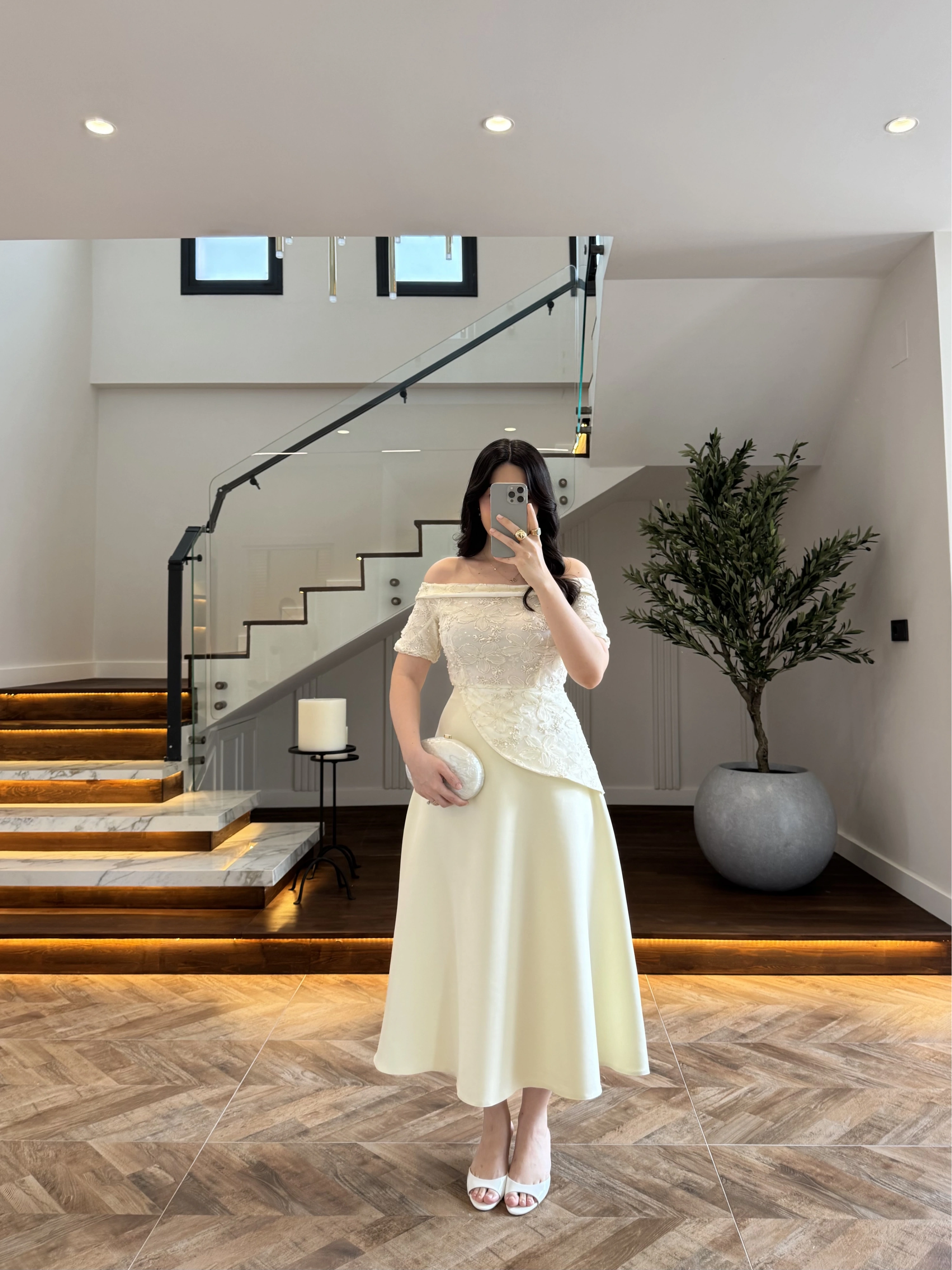 AÇIK SARI DANTEL DETAY ELBİSE -3249