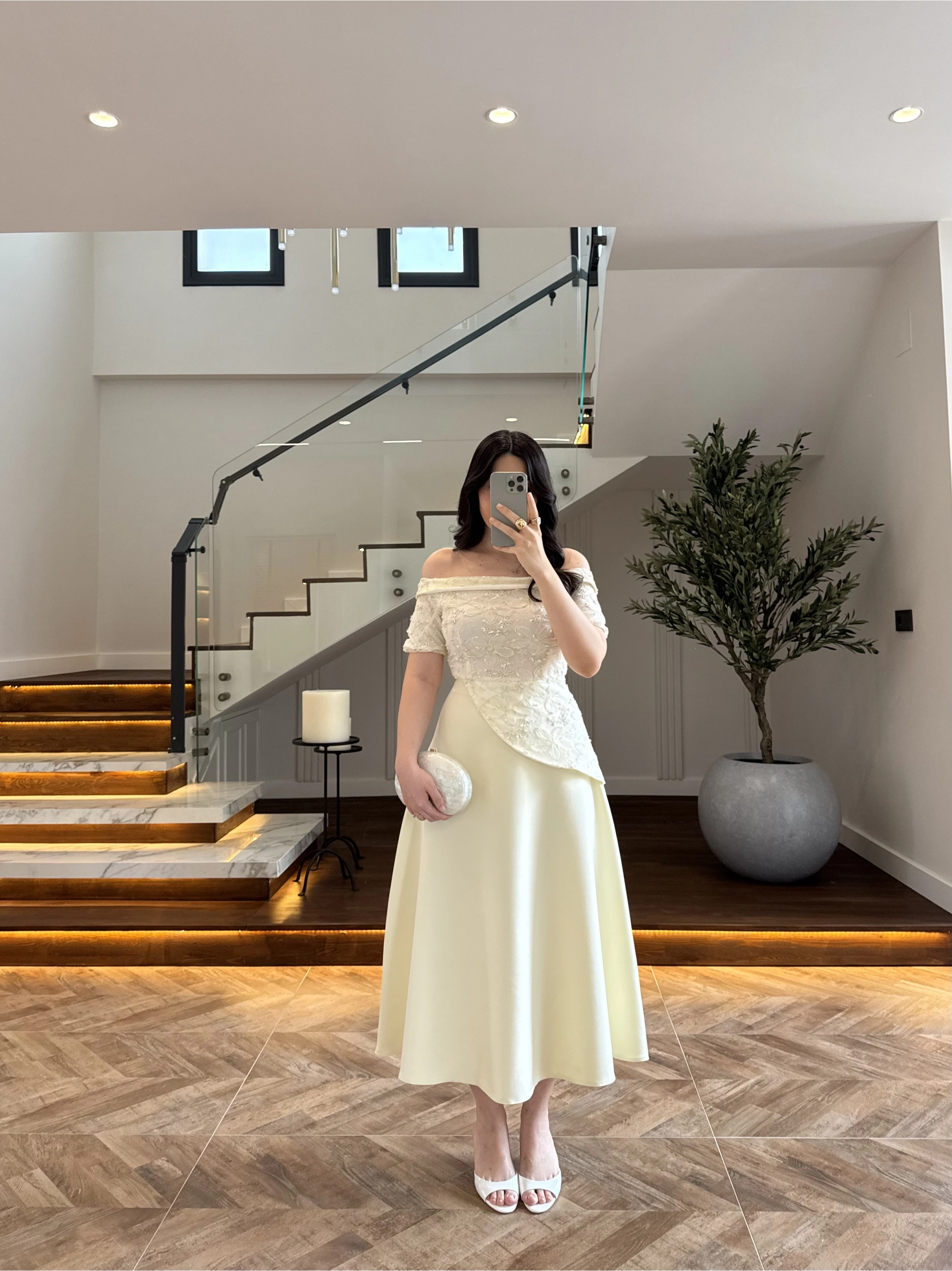 AÇIK SARI DANTEL DETAY ELBİSE -3249